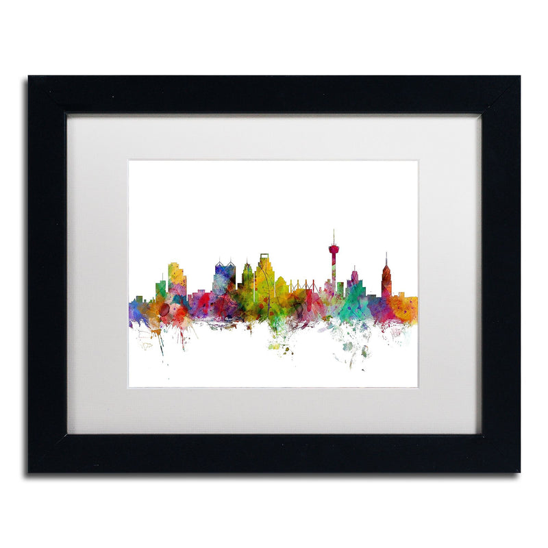 Trademark Fine Art ''San Antonio Texas Skyline'' by Michael Tompsett 11" x 14" White Matted Black Frame (MT0579-B1114MF)