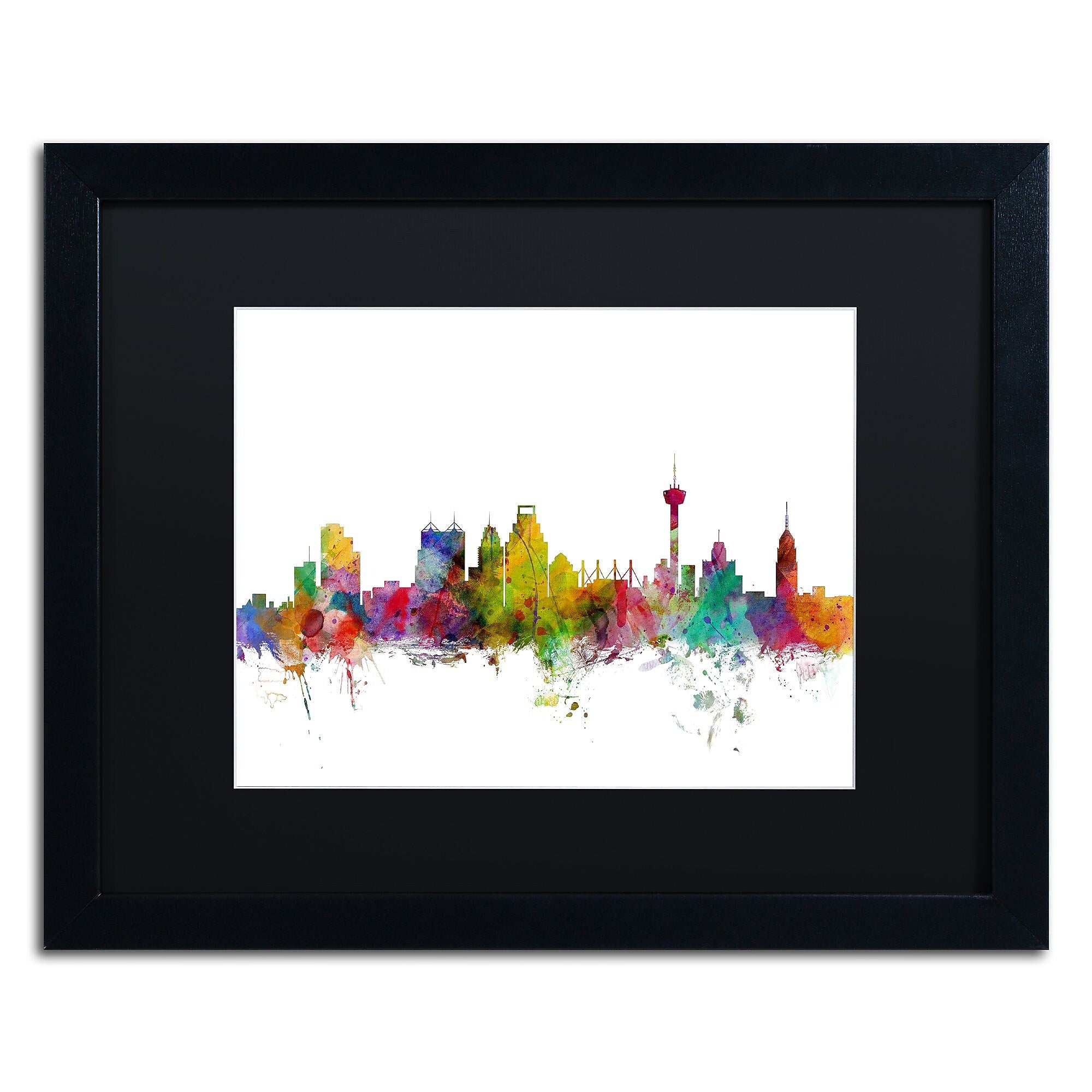 Trademark Fine Art ''San Antonio Texas Skyline'' by Michael Tompsett 16" x 20" Black Matted Black Frame (MT0579-B1620BMF)
