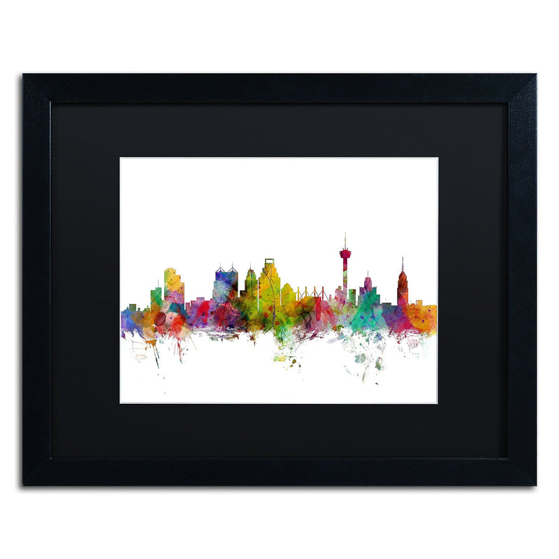 Trademark Fine Art ''San Antonio Texas Skyline'' by Michael Tompsett 16" x 20" Black Matted Black Frame (MT0579-B1620BMF)