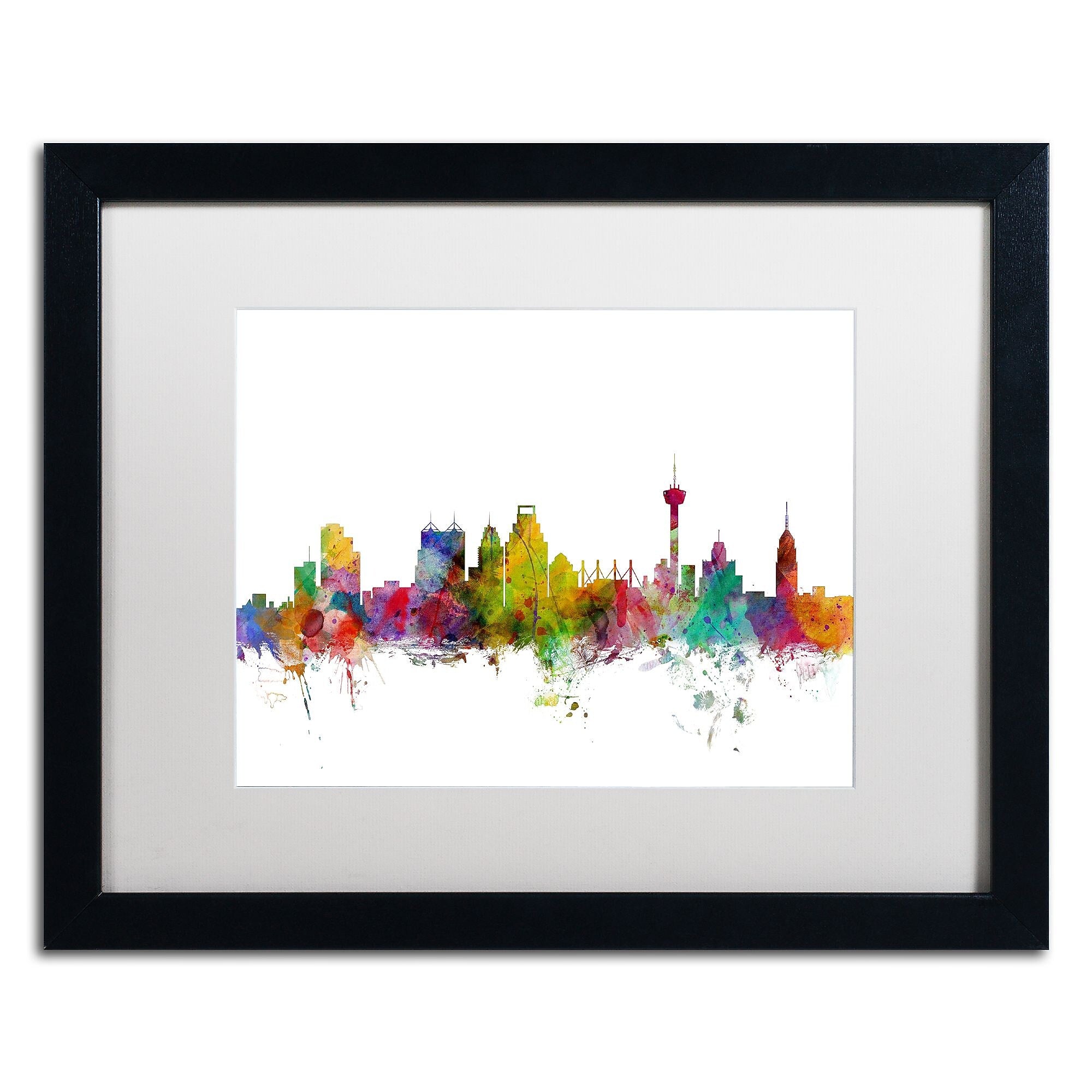 Trademark Fine Art ''San Antonio Texas Skyline'' by Michael Tompsett 16" x 20" White Matted Black Frame (MT0579-B1620MF)