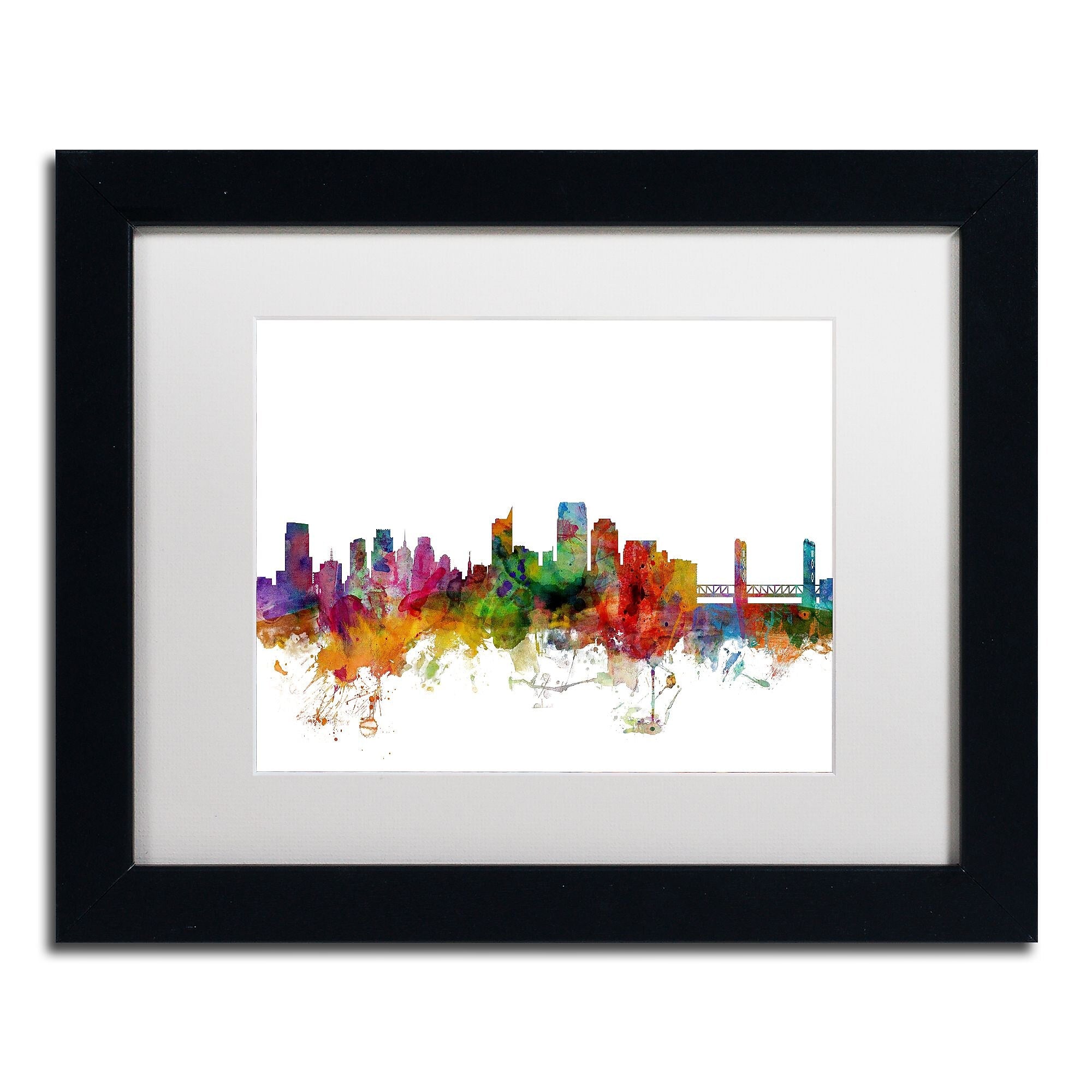 Trademark Fine Art ''Sacramento California Skyline'' by Michael Tompsett 11" x 14" White Matted Black Frame (MT0580-B1114MF)