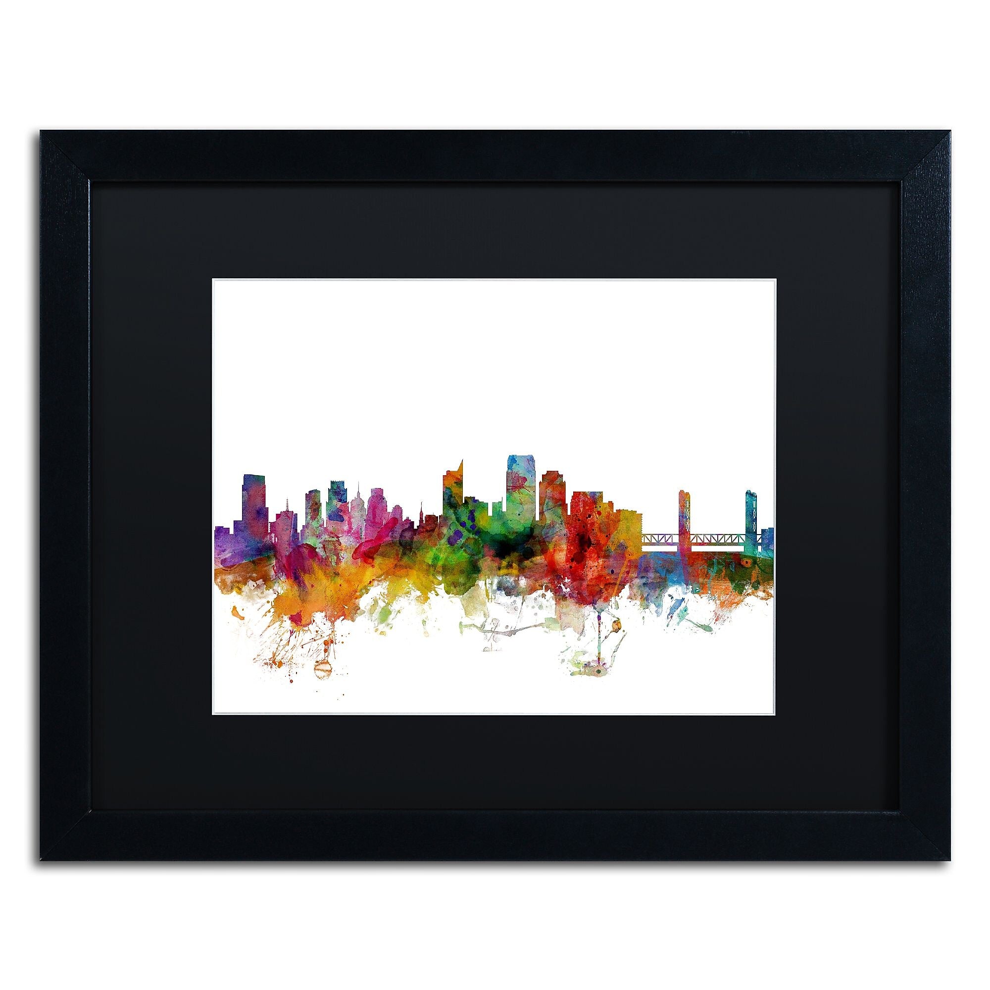 Trademark Fine Art ''Sacramento California Skyline'' by Michael Tompsett 16" x 20" Black Matted Black Frame (MT0580-B1620BMF)