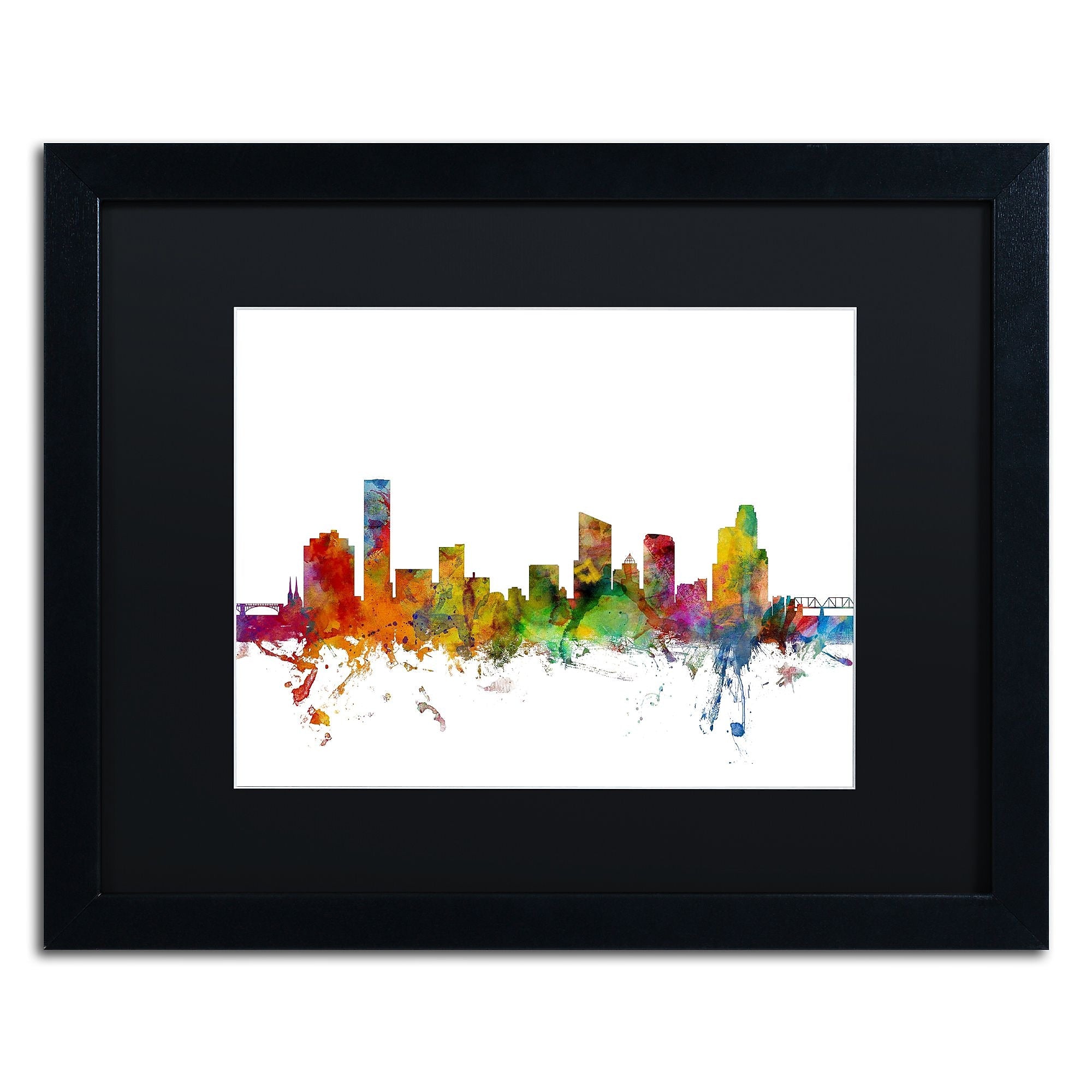 Trademark Fine Art ''Grand Rapids Michigan Skyline'' by Michael Tompsett 16" x 20" Black Matted Black Frame (MT0581-B1620BMF)