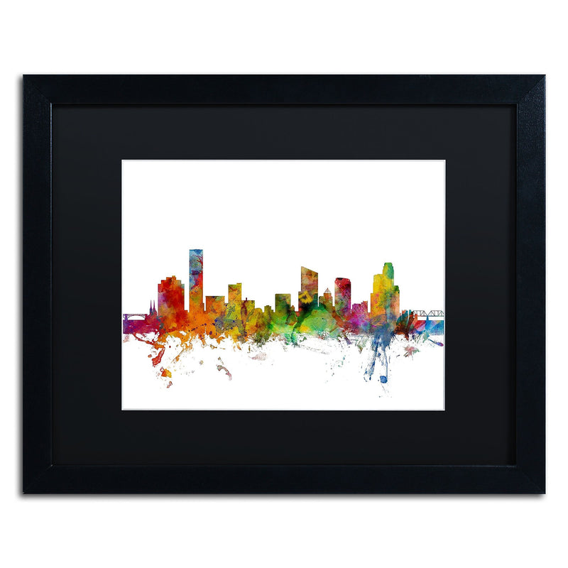 Trademark Fine Art ''Grand Rapids Michigan Skyline'' by Michael Tompsett 16" x 20" Black Matted Black Frame (MT0581-B1620BMF)