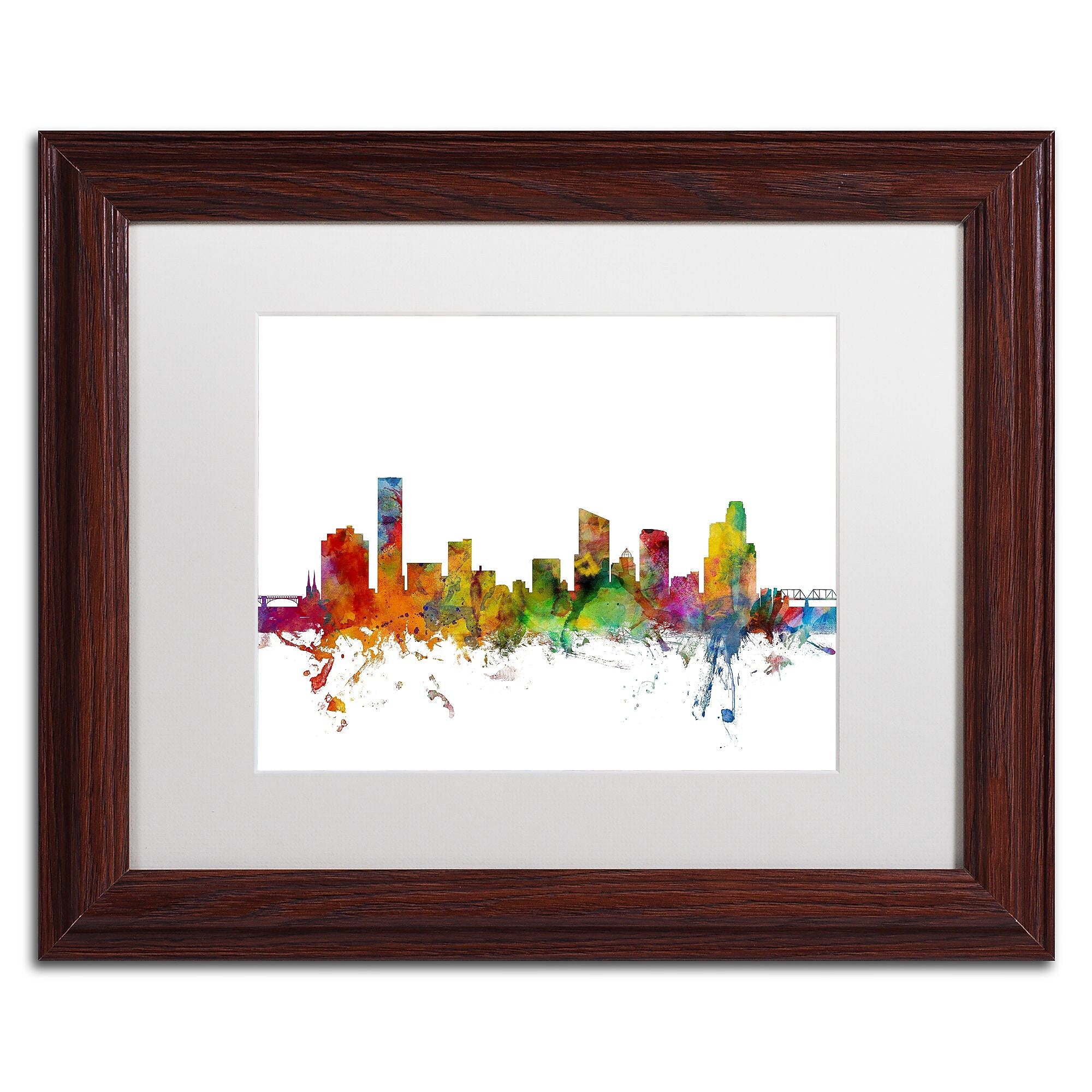 Trademark Fine Art ''Grand Rapids Michigan Skyline'' by Michael Tompsett 11" x 14" White Matted Wood Frame (MT0581-W1114MF)