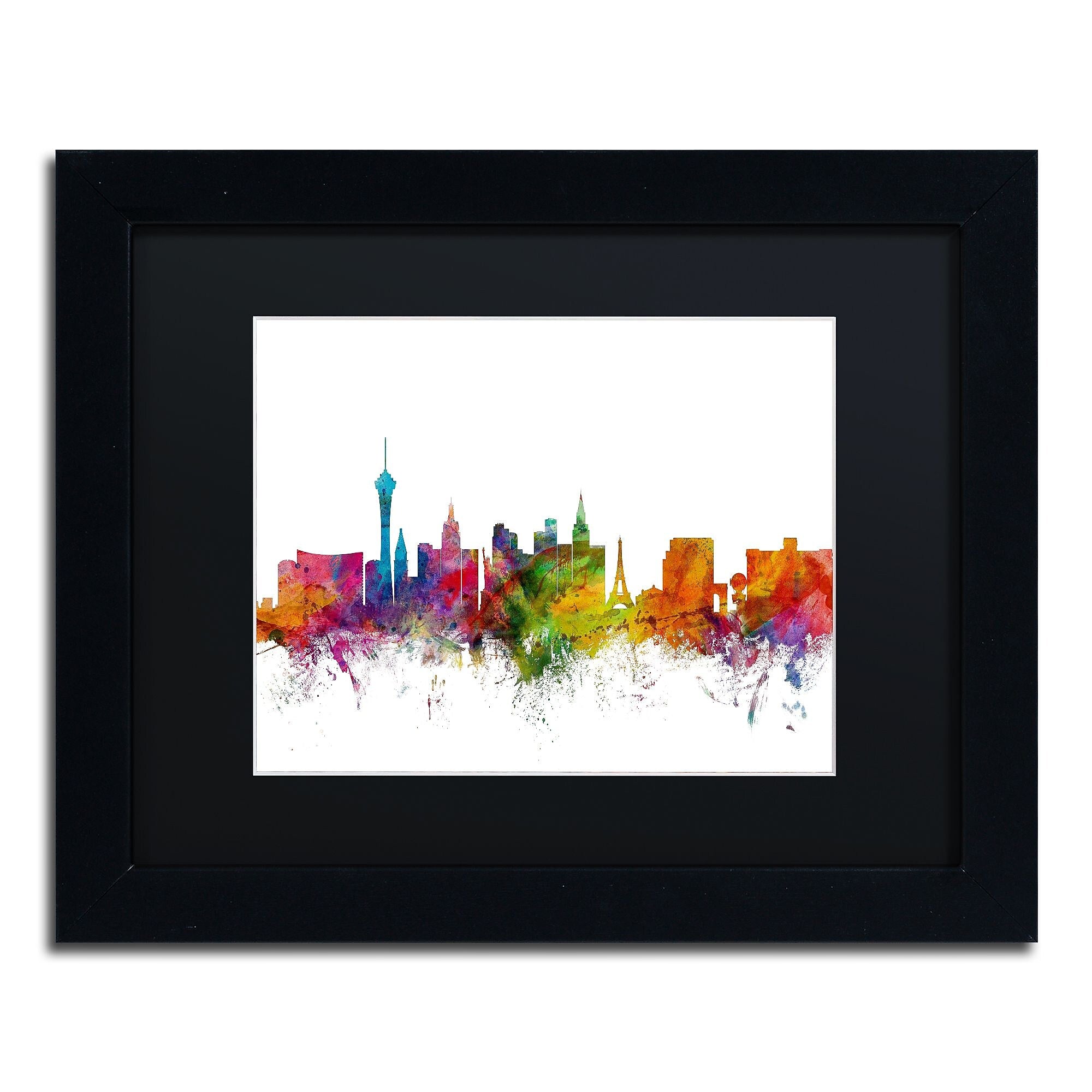 Trademark Fine Art ''Las Vegas Nevada Skyline'' by Michael Tompsett 11" x 14" Black Matted Black Frame (MT0582-B1114BMF)