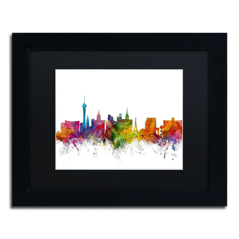 Trademark Fine Art ''Las Vegas Nevada Skyline'' by Michael Tompsett 11" x 14" Black Matted Black Frame (MT0582-B1114BMF)