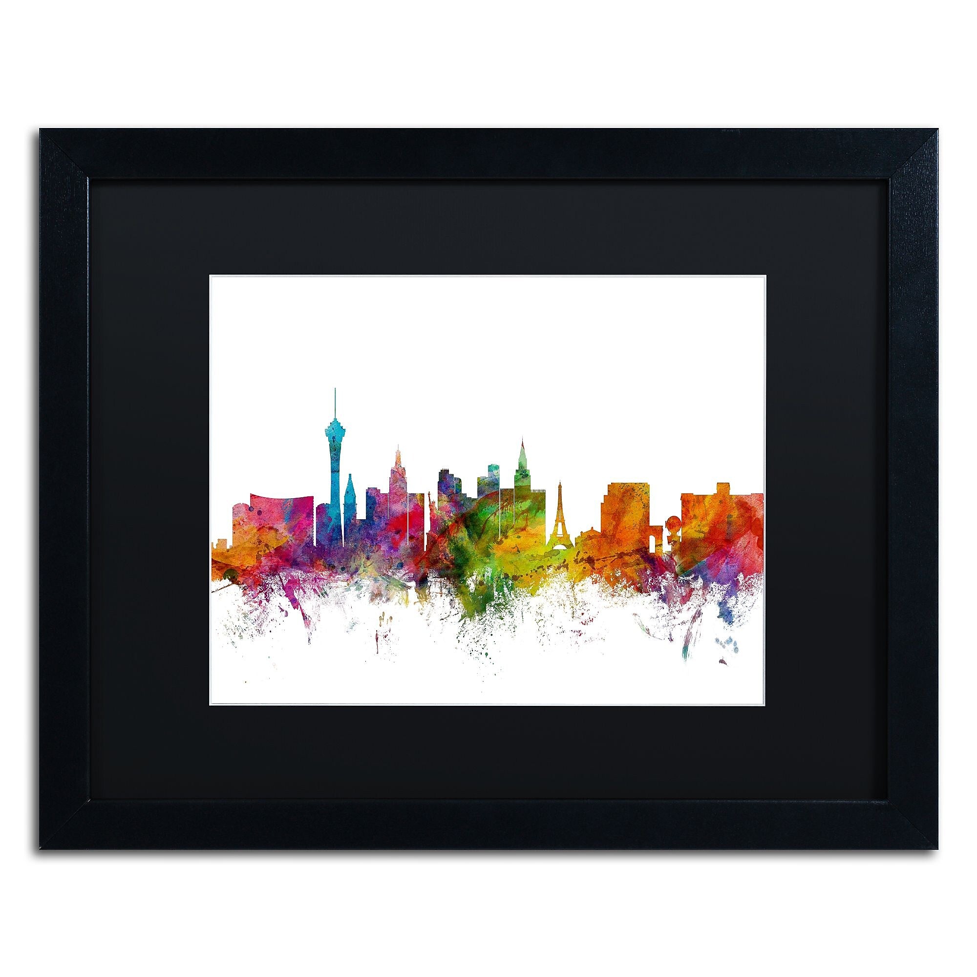 Trademark Fine Art ''Las Vegas Nevada Skyline'' by Michael Tompsett 16" x 20" Black Matted Black Frame (MT0582-B1620BMF)