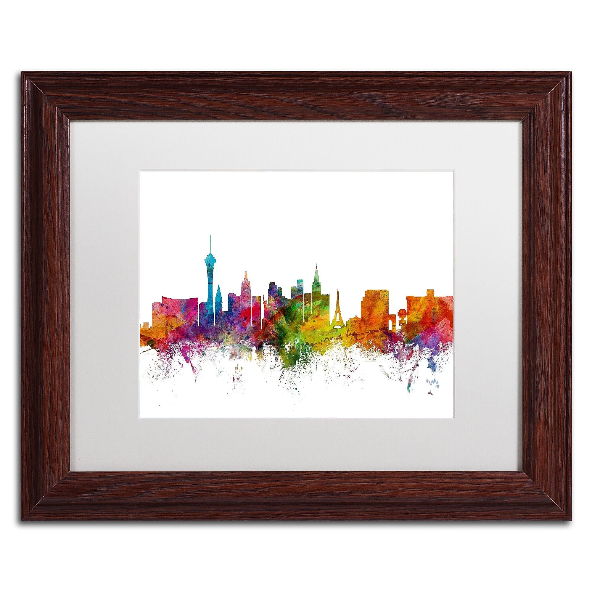 Trademark Fine Art ''Las Vegas Nevada Skyline'' by Michael Tompsett 11" x 14" White Matted Wood Frame (MT0582-W1114MF)