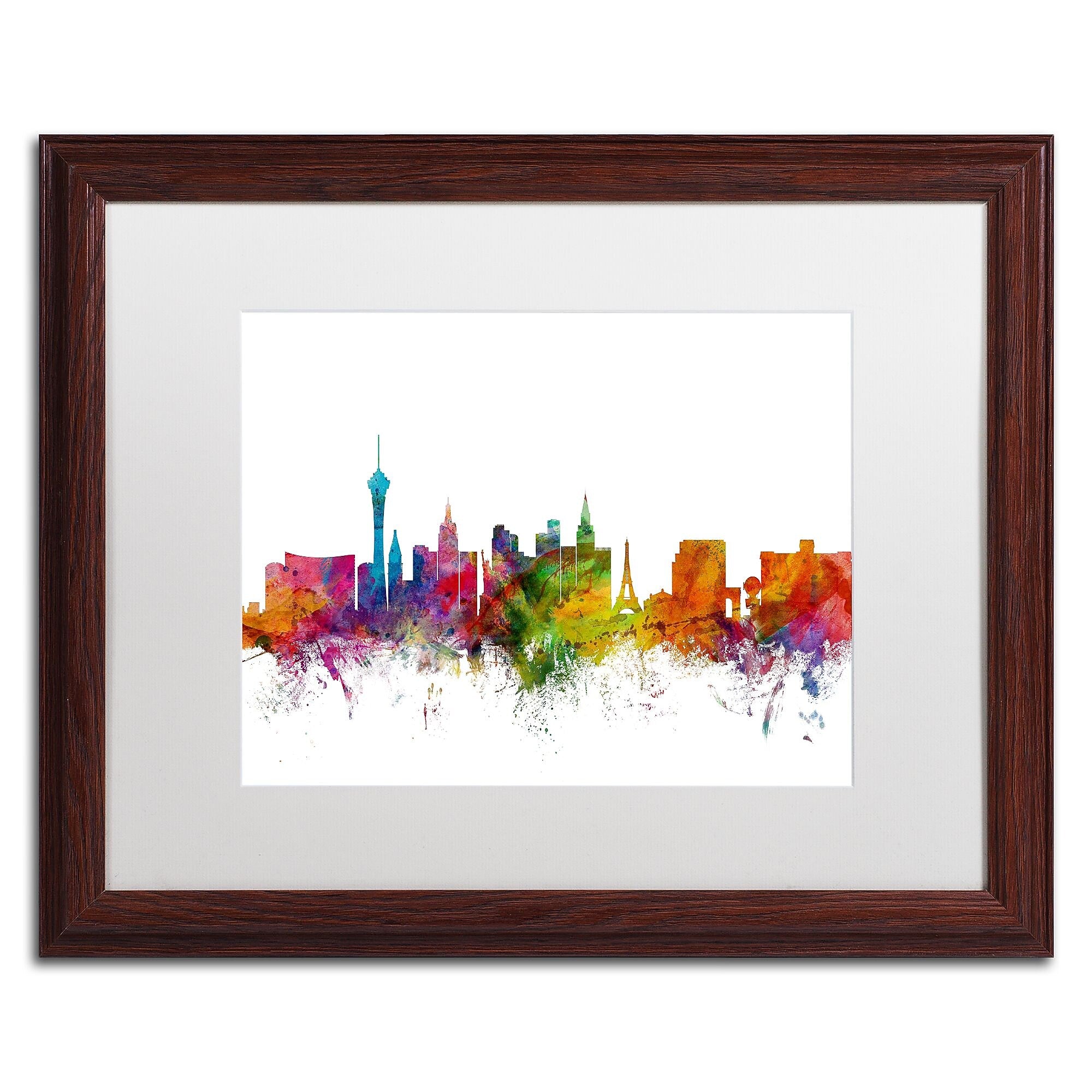 Trademark Fine Art ''Las Vegas Nevada Skyline'' by Michael Tompsett 16" x 20" White Matted Wood Frame (MT0582-W1620MF)