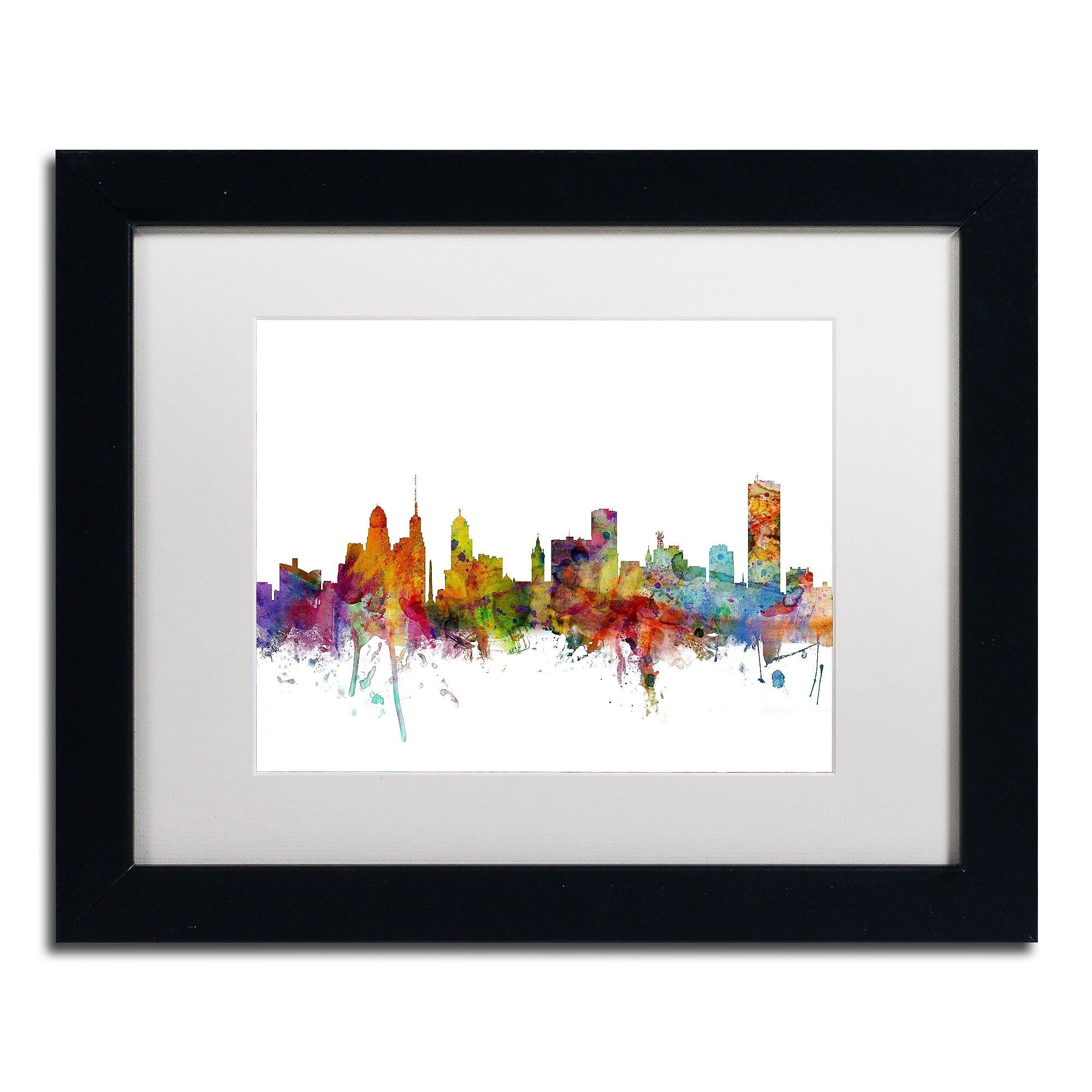 Trademark Fine Art ''Buffalo New York Skyline'' by Michael Tompsett 11" x 14" White Matted Black Frame (MT0585-B1114MF)