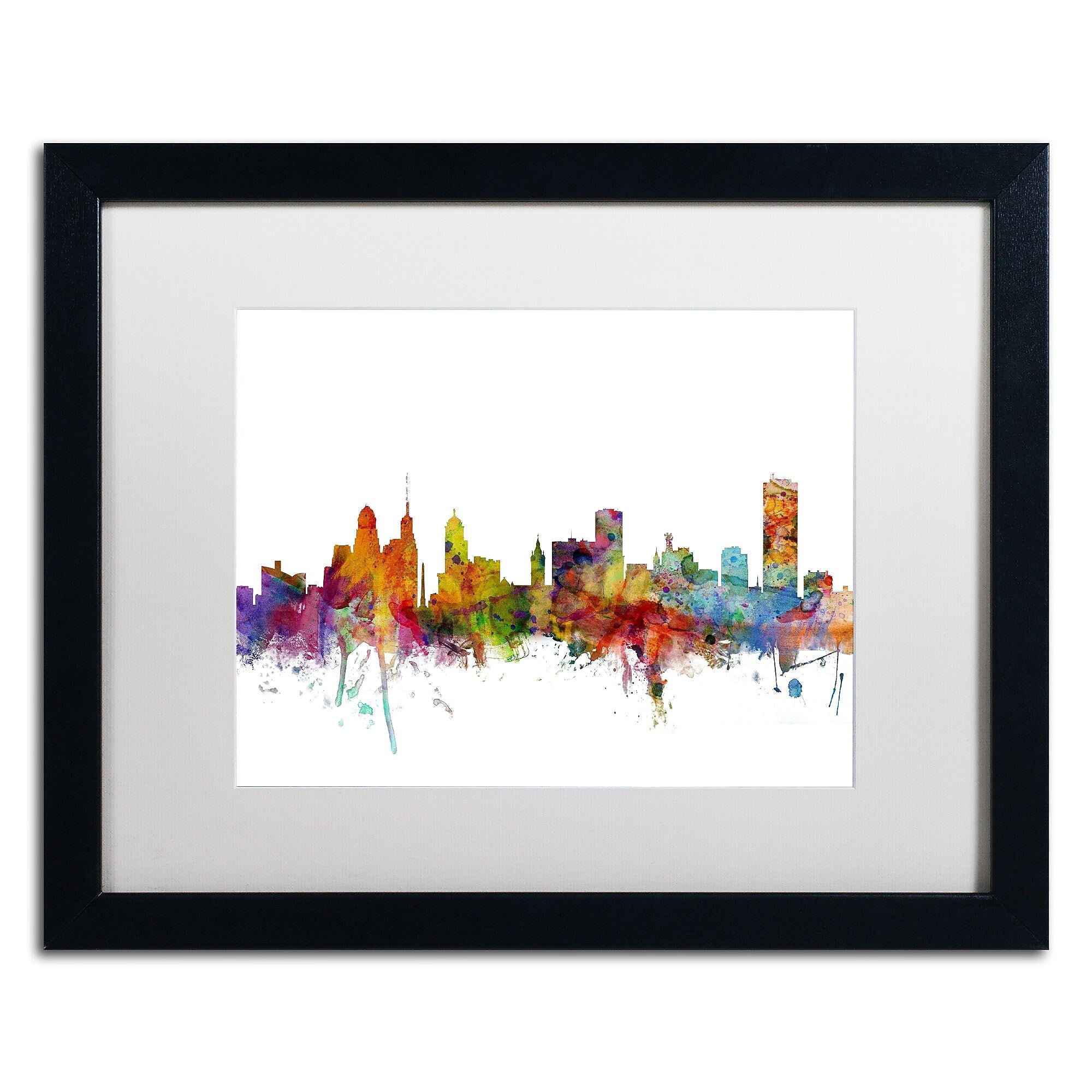 Trademark Fine Art ''Buffalo New York Skyline'' by Michael Tompsett 16" x 20" White Matted Black Frame (MT0585-B1620MF)
