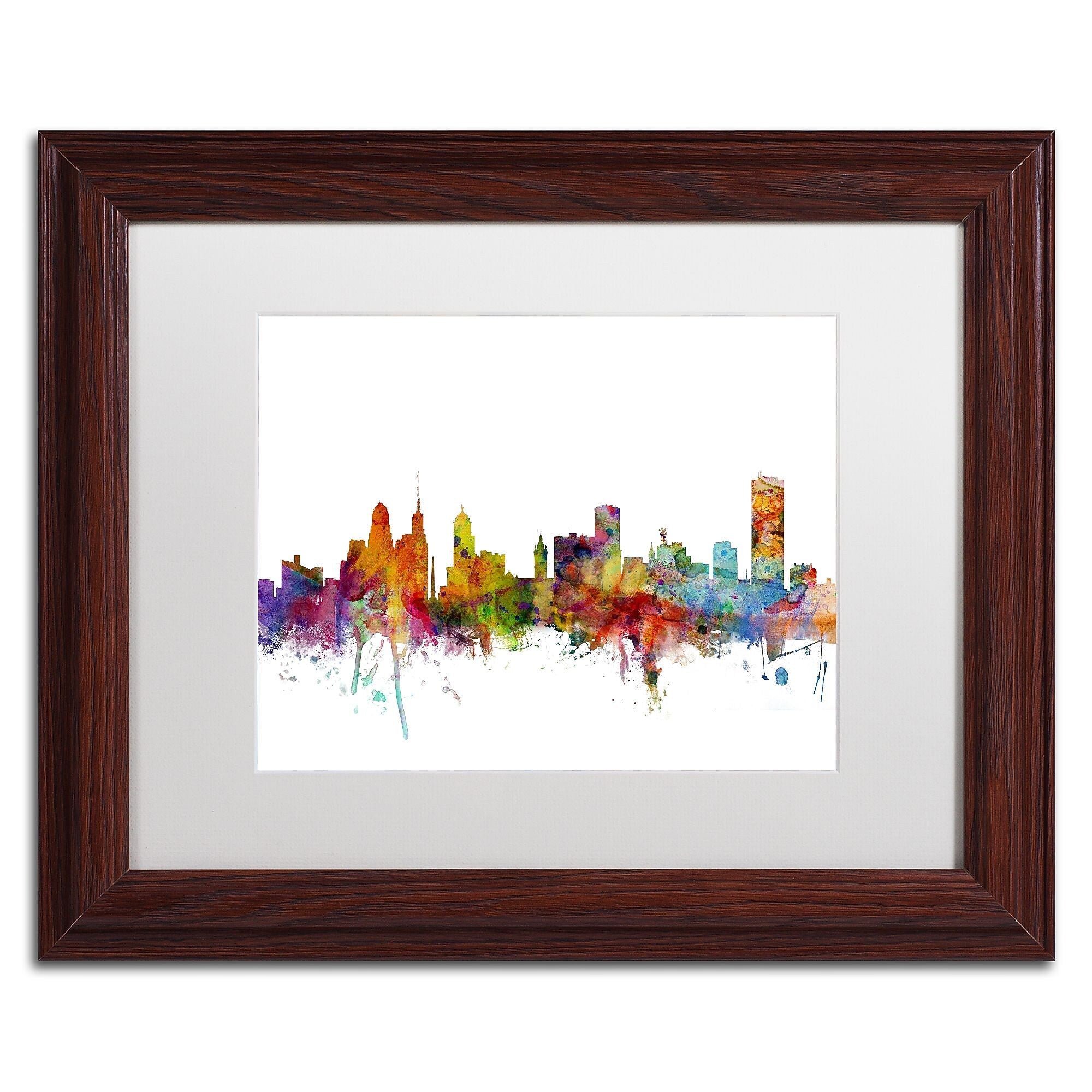 Trademark Fine Art ''Buffalo New York Skyline'' by Michael Tompsett 11" x 14" White Matted Wood Frame (MT0585-W1114MF)