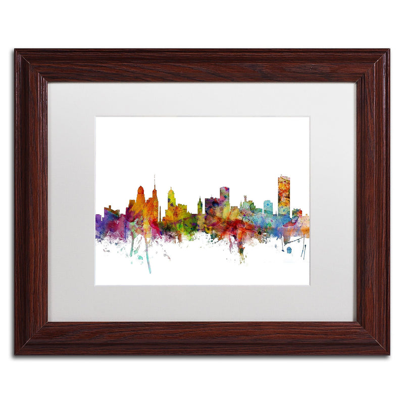 Trademark Fine Art ''Buffalo New York Skyline'' by Michael Tompsett 11" x 14" White Matted Wood Frame (MT0585-W1114MF)