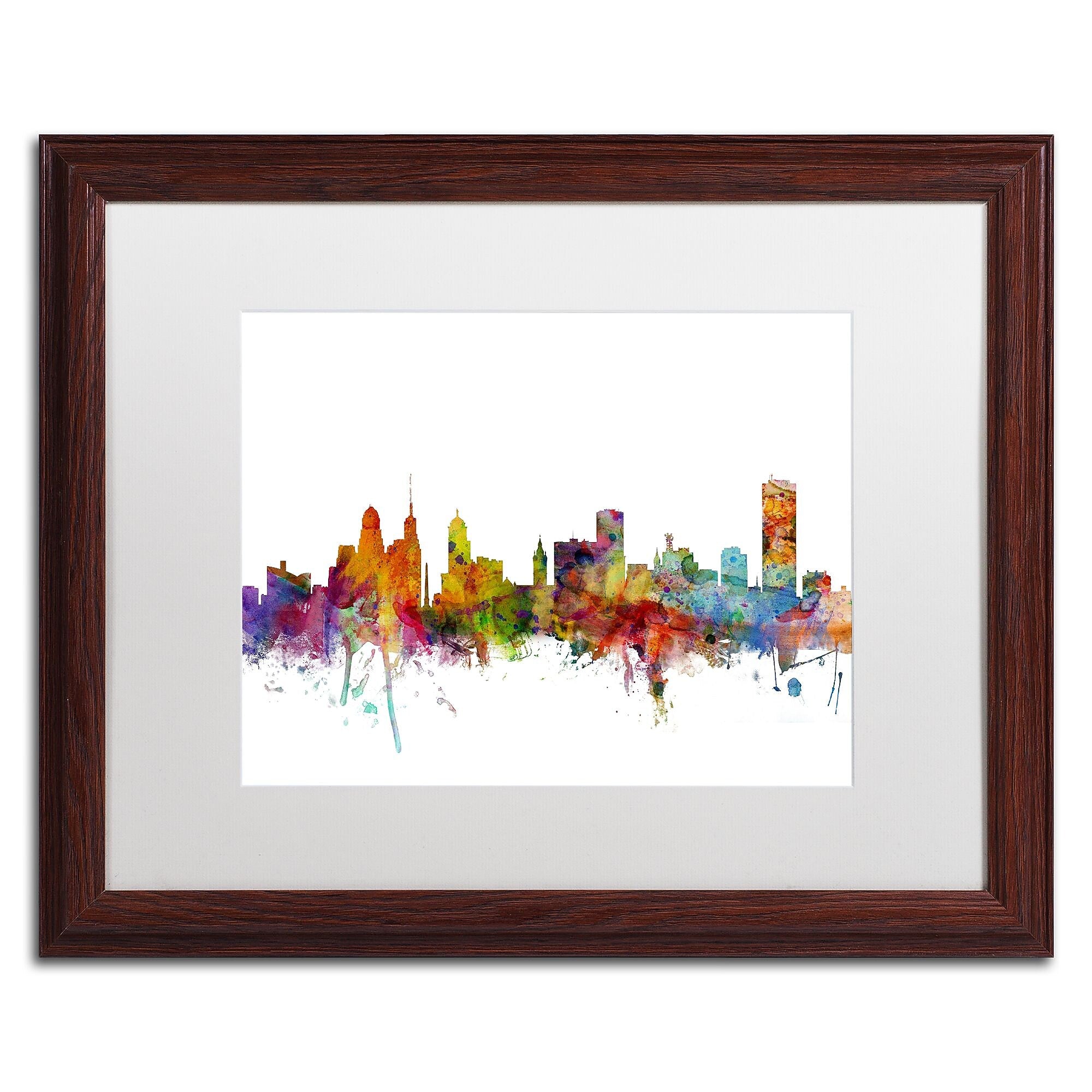 Trademark Fine Art ''Buffalo New York Skyline'' by Michael Tompsett 16" x 20" White Matted Wood Frame (MT0585-W1620MF)