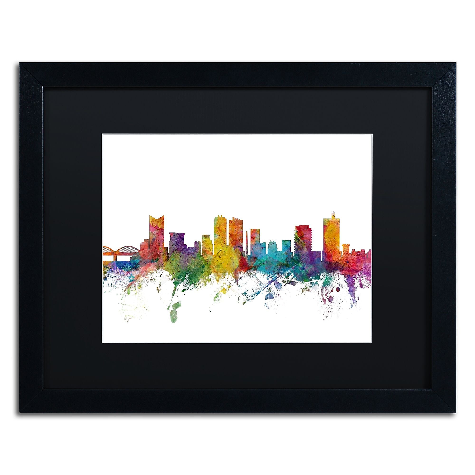 Trademark Fine Art ''Fort Worth Texas Skyline'' by Michael Tompsett 16" x 20" Black Matted Black Frame (MT0586-B1620BMF)