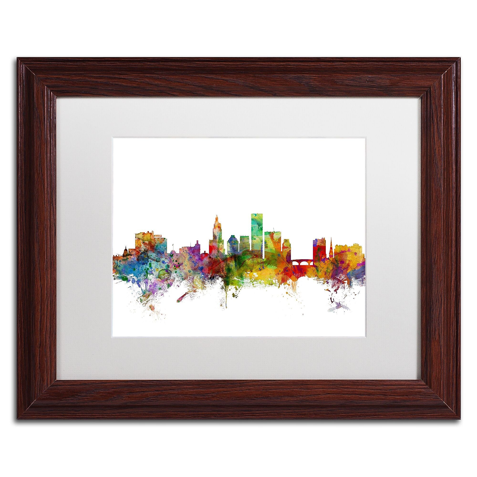 Trademark Fine Art ''Providence Rhode Island Skyline'' by Michael Tompsett 11" x 14" Wood Frame (MT0588-W1114MF)
