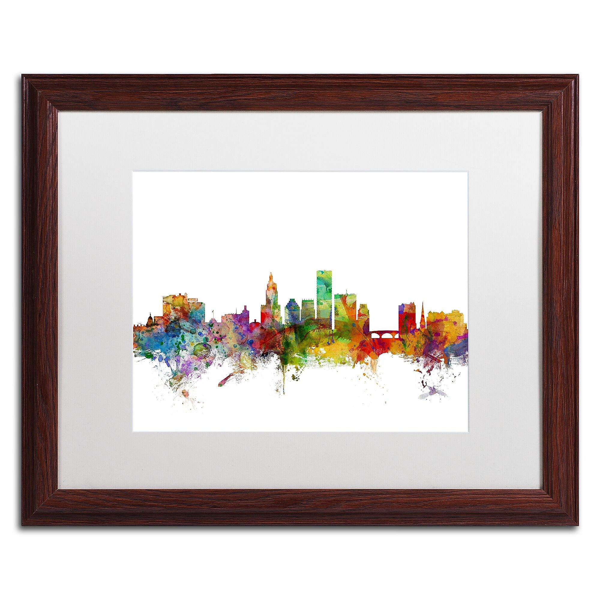 Trademark Fine Art ''Providence Rhode Island Skyline'' by Michael Tompsett 16" x 20"  Wood Frame (MT0588-W1620MF)