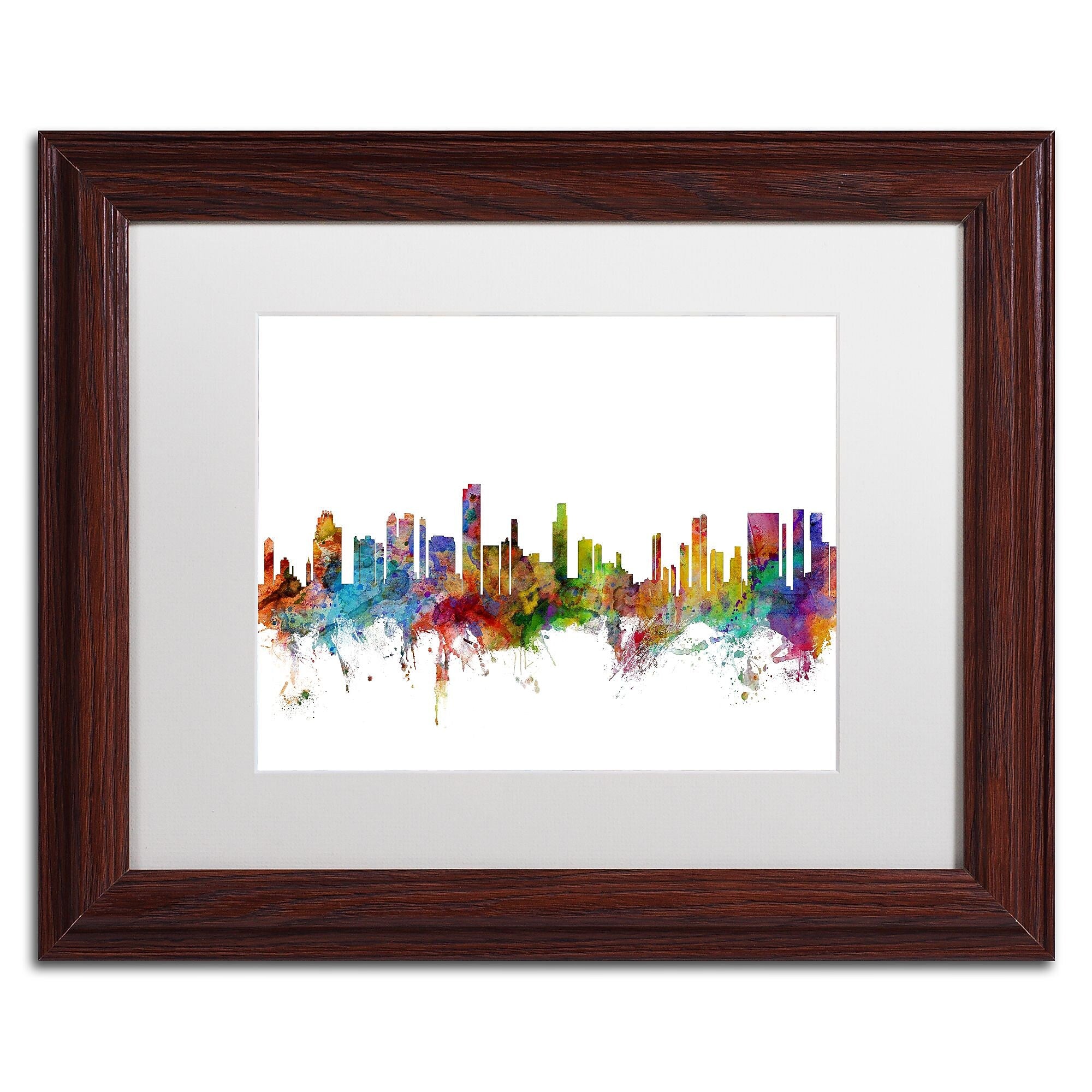Trademark Fine Art ''Honolulu Hawaii Skyline'' by Michael Tompsett 11" x 14" White Matted Wood Frame (MT0590-W1114MF)
