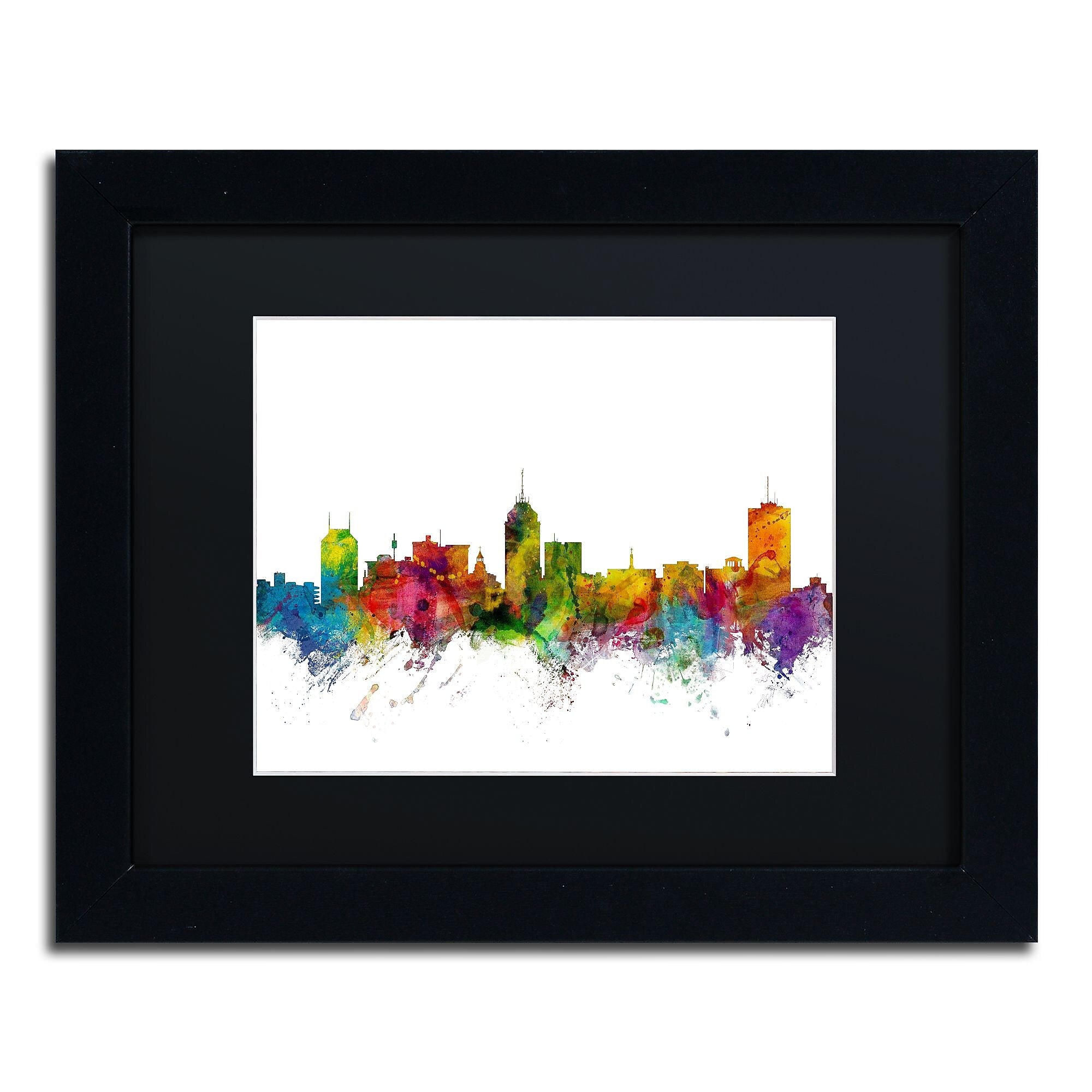Trademark Fine Art ''Fresno California Skyline'' by Michael Tompsett 11" x 14" Black Matted Black Frame (MT0591-B1114BMF)
