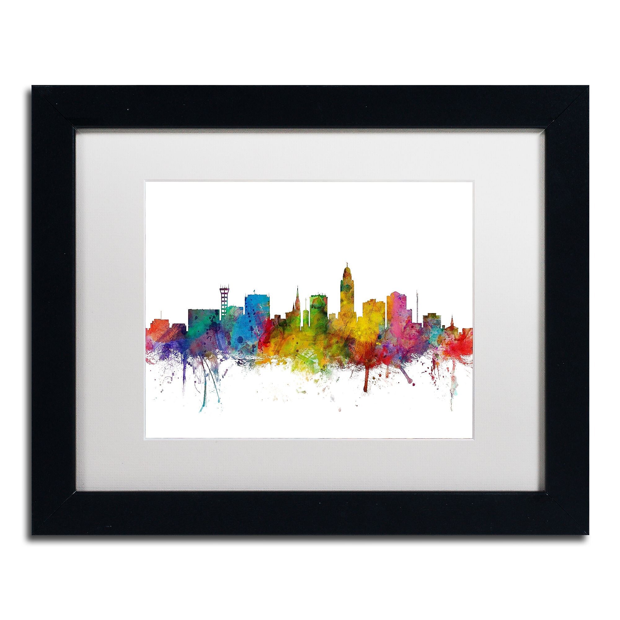 Trademark Fine Art ''Lincoln Nebraska Skyline'' by Michael Tompsett 11" x 14" White Matted Black Frame (MT0595-B1114MF)