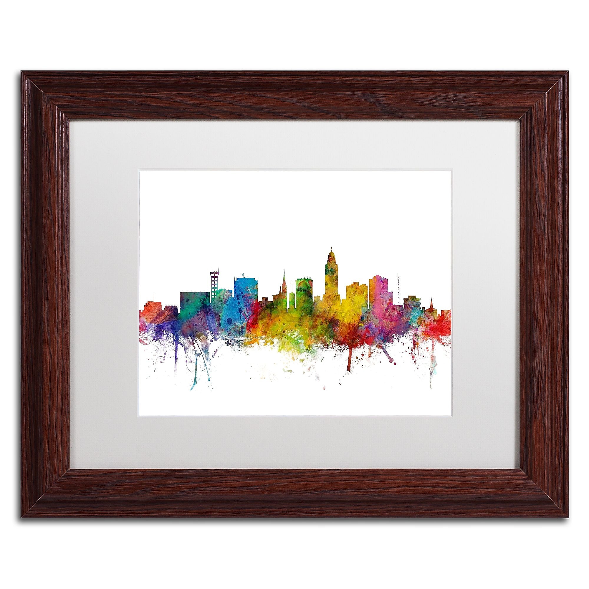 Trademark Fine Art ''Lincoln Nebraska Skyline'' by Michael Tompsett 11" x 14" White Matted Wood Frame (MT0595-W1114MF)