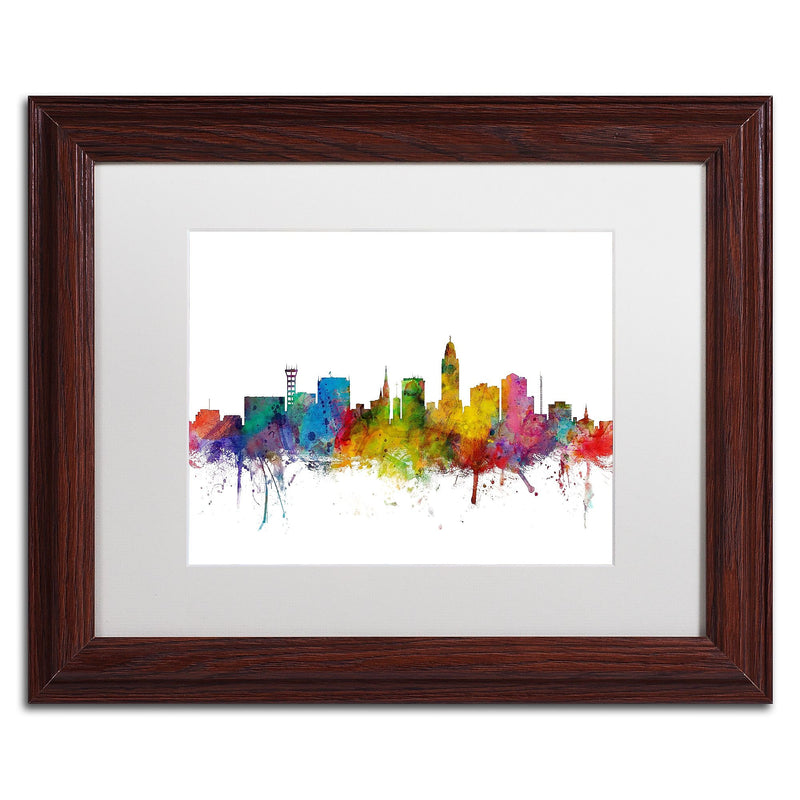 Trademark Fine Art ''Lincoln Nebraska Skyline'' by Michael Tompsett 11" x 14" White Matted Wood Frame (MT0595-W1114MF)