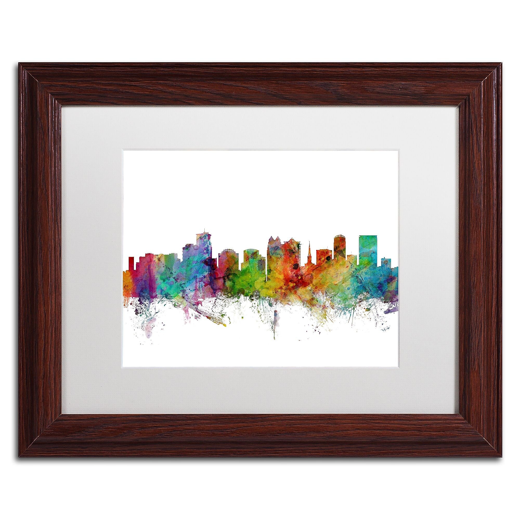 Trademark Fine Art ''Orlando Florida Skyline'' by Michael Tompsett 11" x 14" White Matted Wood Frame (MT0596-W1114MF)