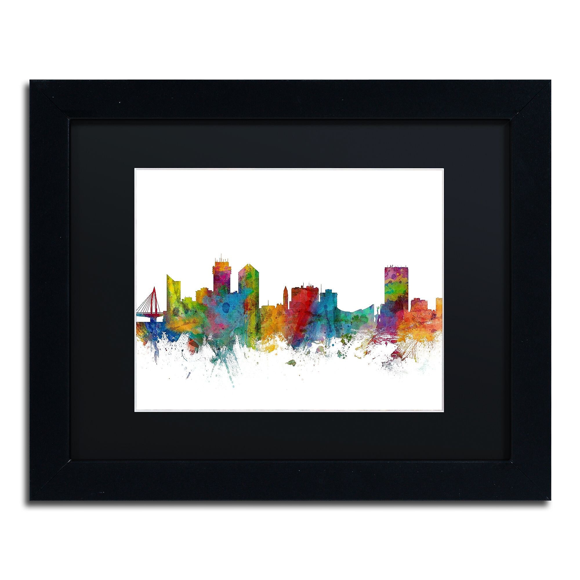 Trademark Fine Art ''Wichita Kansas Skyline'' by Michael Tompsett 11" x 14" Black Matted Black Frame (MT0597-B1114BMF)