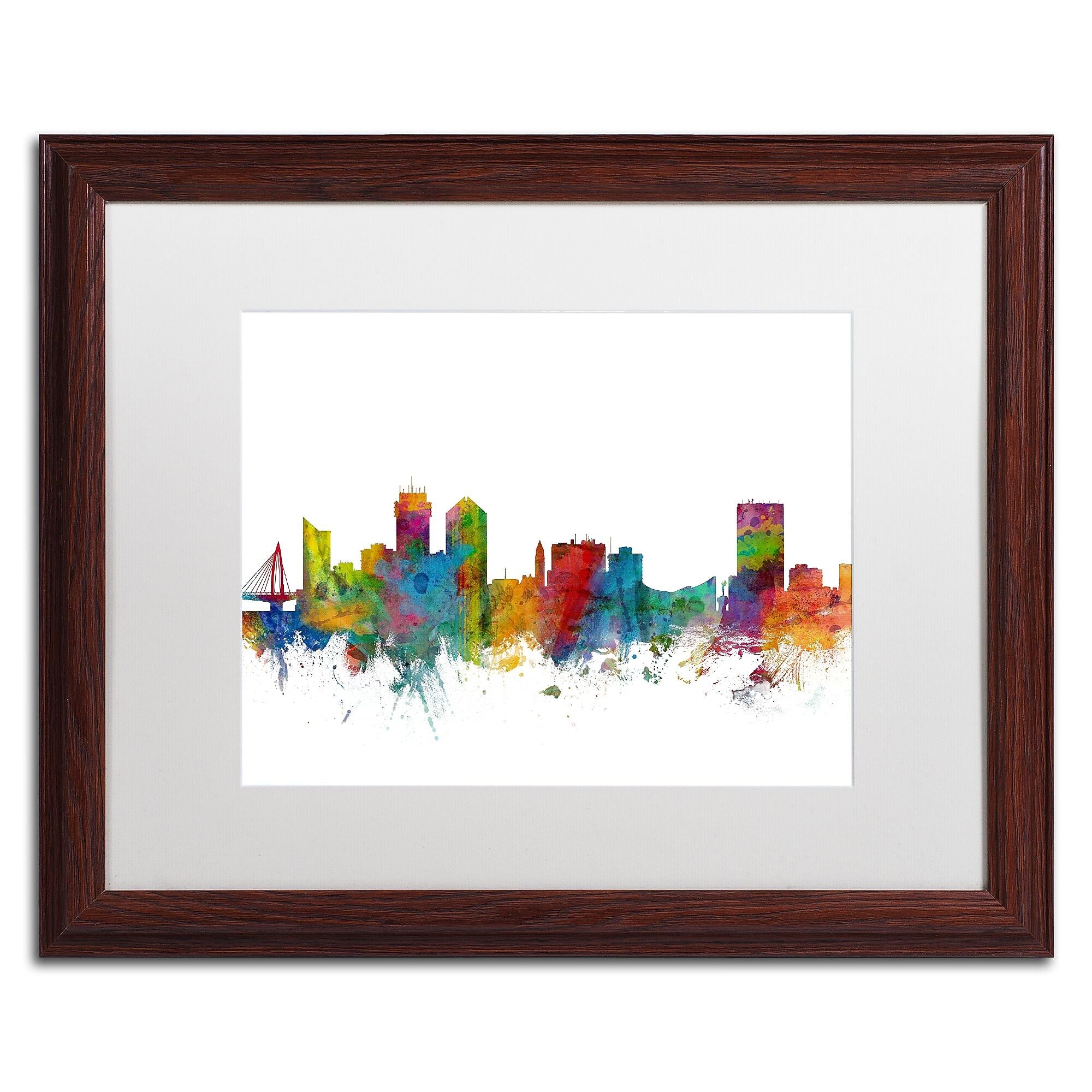 Trademark Fine Art ''Wichita Kansas Skyline'' by Michael Tompsett 16" x 20"  Wood Frame (MT0597-W1620MF)
