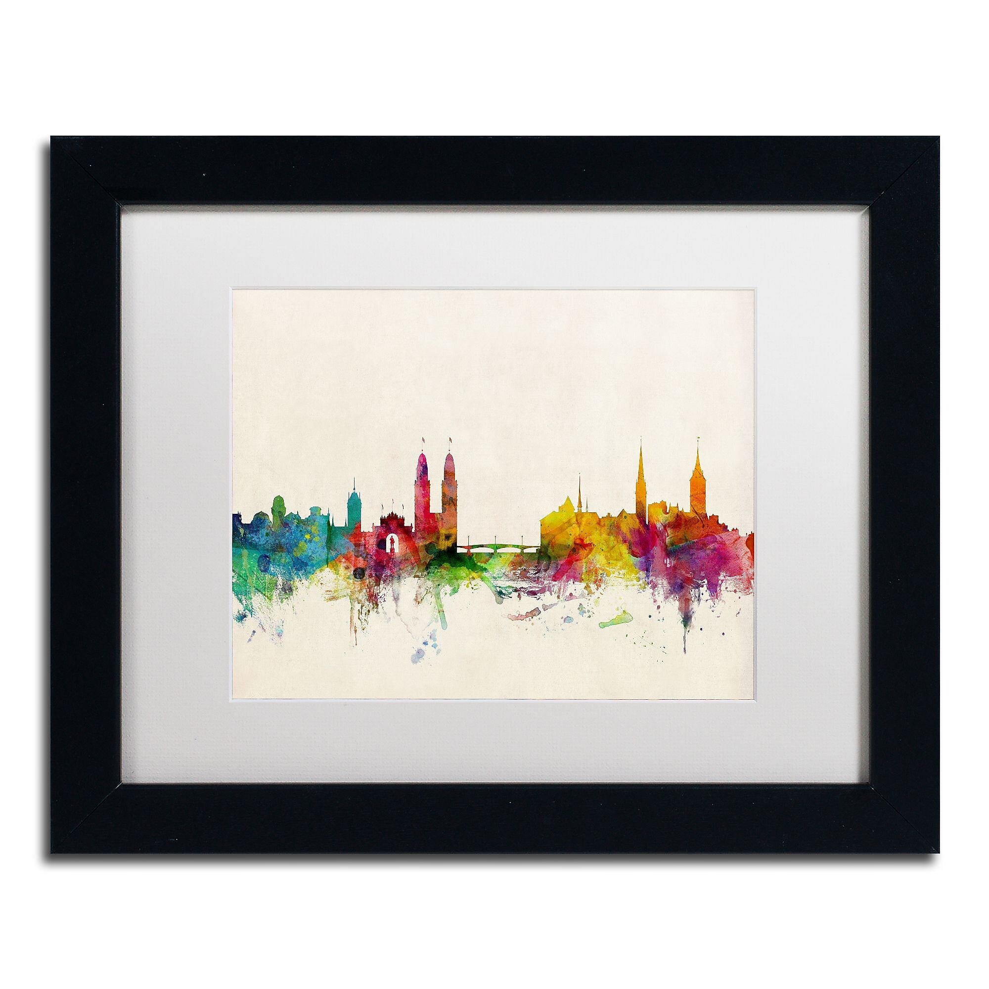 Trademark Fine Art ''Zurich Switzerland Skyline'' by Michael Tompsett 11" x 14" White Matted Black Frame (MT0604-B1114MF)