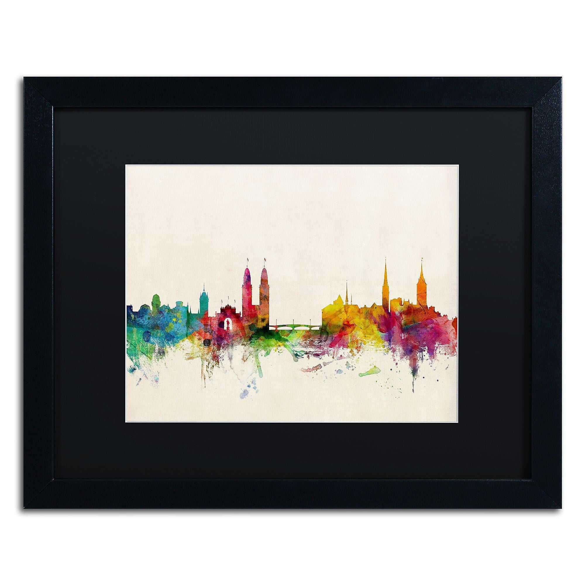 Trademark Fine Art ''Zurich Switzerland Skyline'' by Michael Tompsett 16" x 20"  Black Frame (MT0604-B1620BMF)