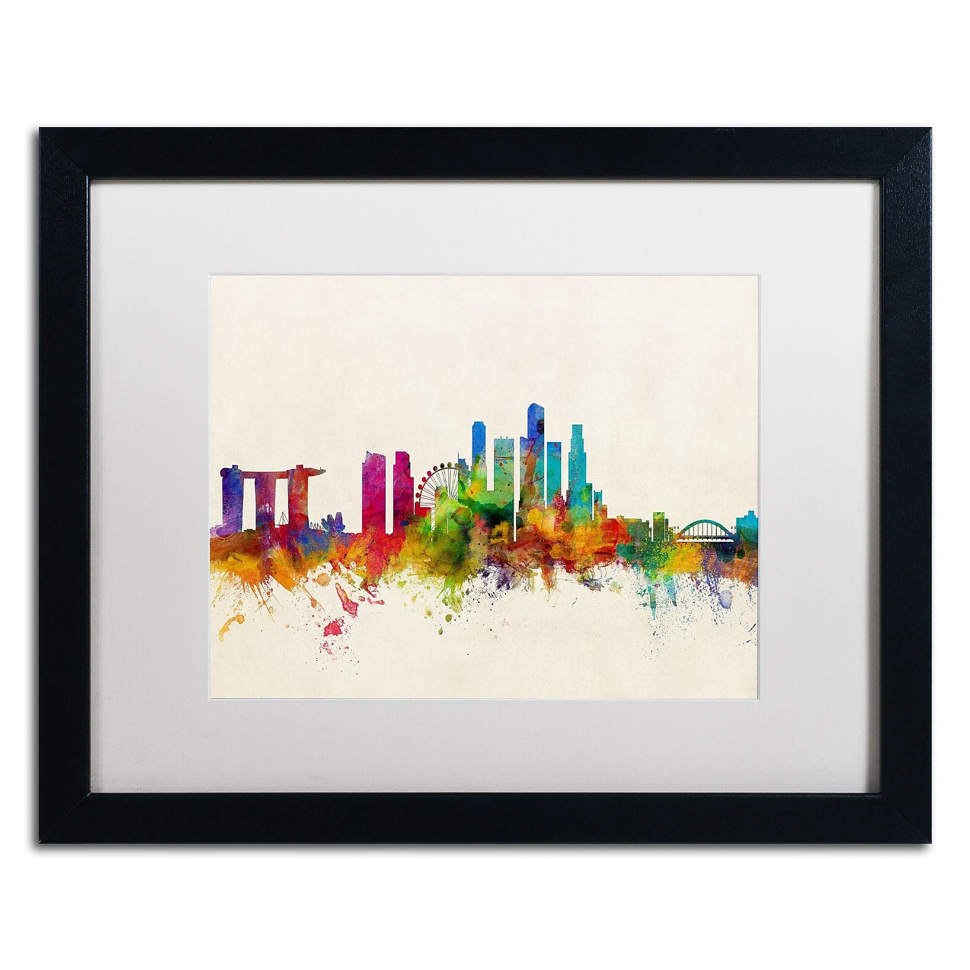 Trademark Fine Art ''Singapore Skyline'' by Michael Tompsett 16" x 20" White Matted Black Frame (MT0606-B1620MF)