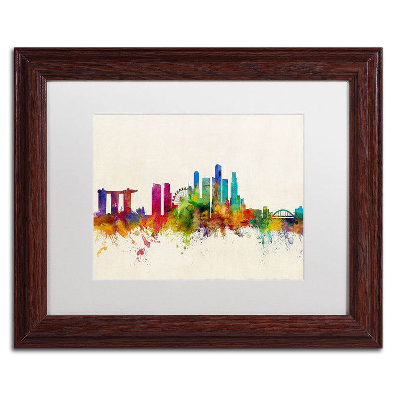 Trademark Fine Art ''Singapore Skyline'' by Michael Tompsett 11" x 14" White Matted Wood Frame (MT0606-W1114MF)
