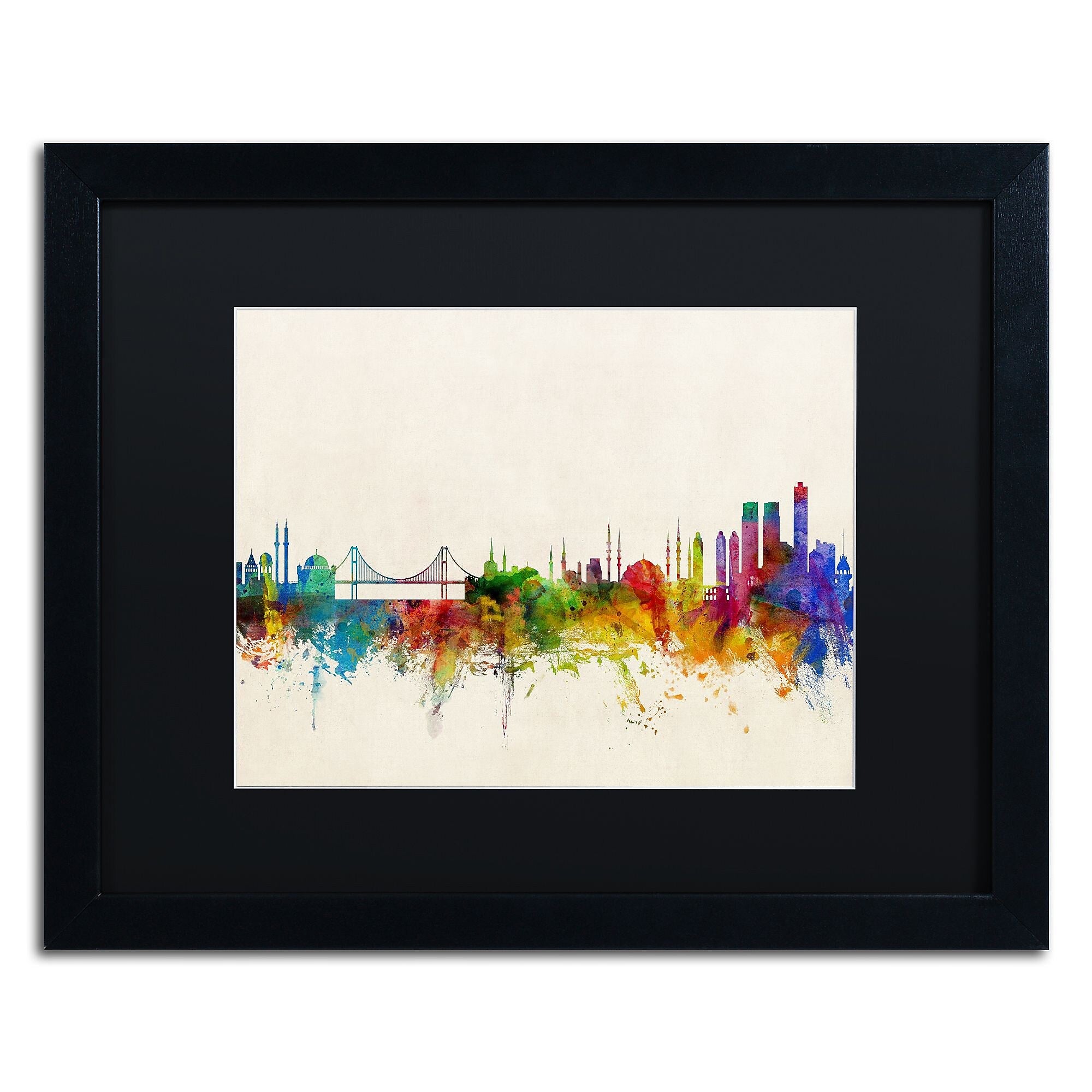 Trademark Fine Art ''Istanbul Turkey Skyline'' by Michael Tompsett 16" x 20" Black Matted Black Frame (MT0607-B1620BMF)