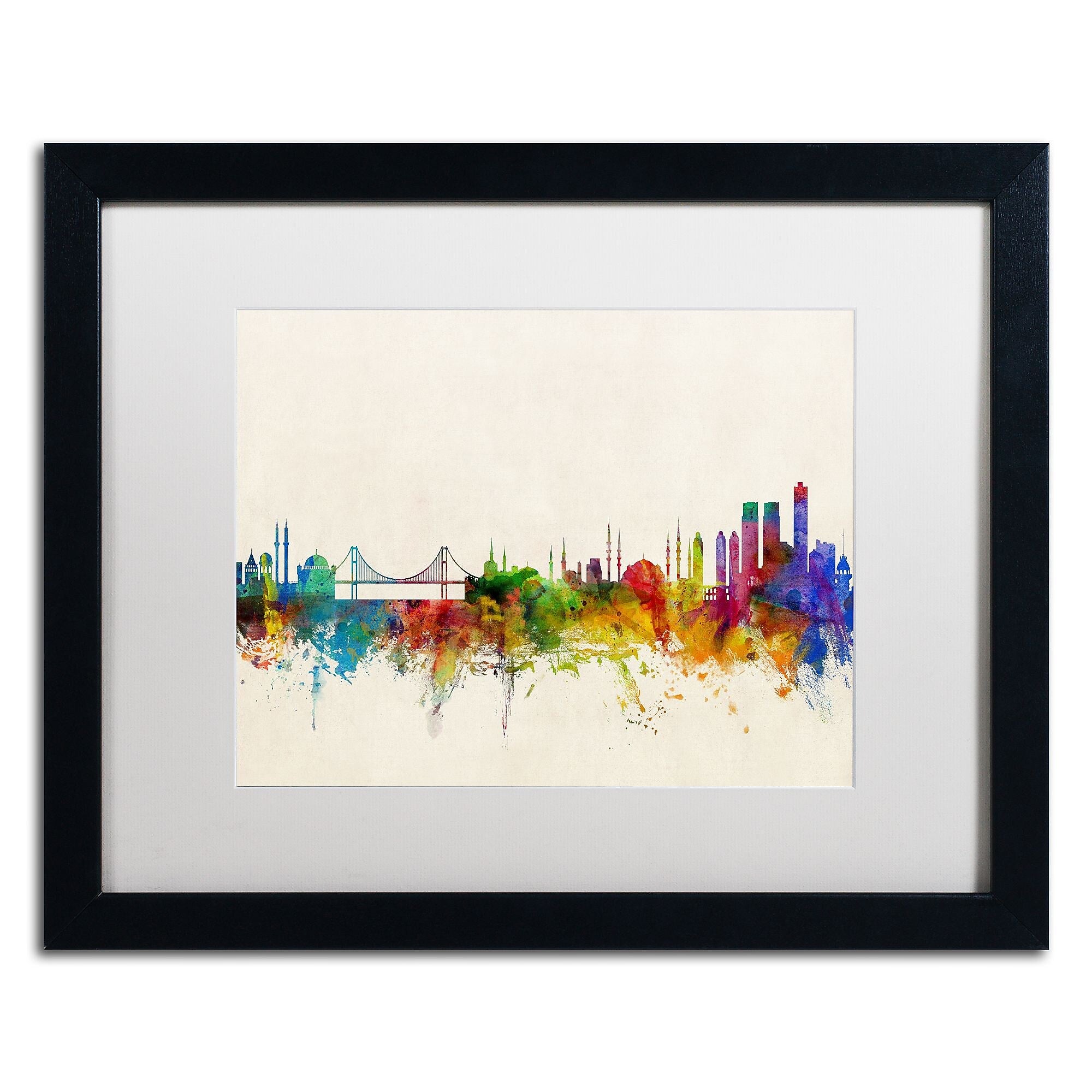 Trademark Fine Art ''Istanbul Turkey Skyline'' by Michael Tompsett 16" x 20" White Matted Black Frame (MT0607-B1620MF)