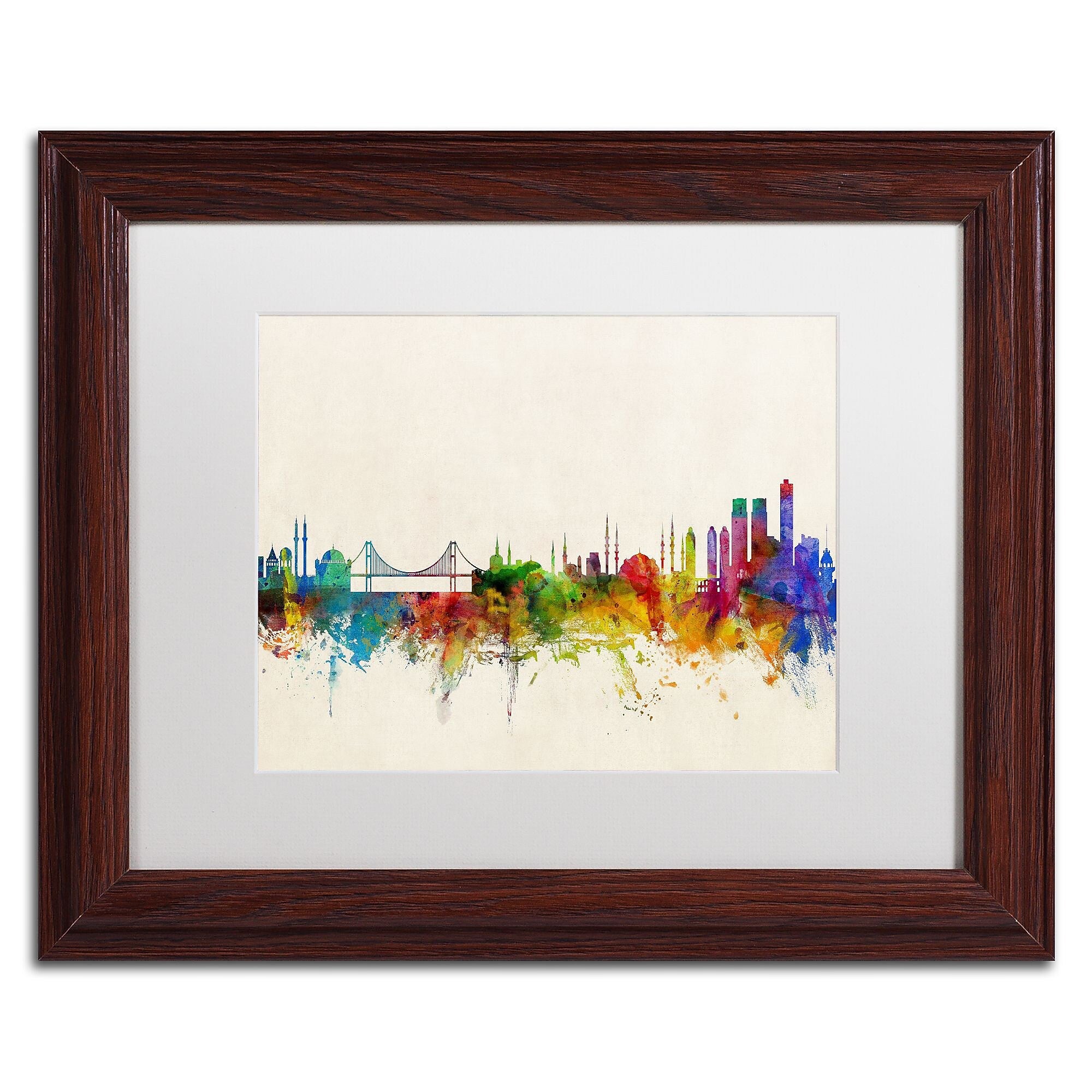 Trademark Fine Art ''Istanbul Turkey Skyline'' by Michael Tompsett 11" x 14" White Matted Wood Frame (MT0607-W1114MF)