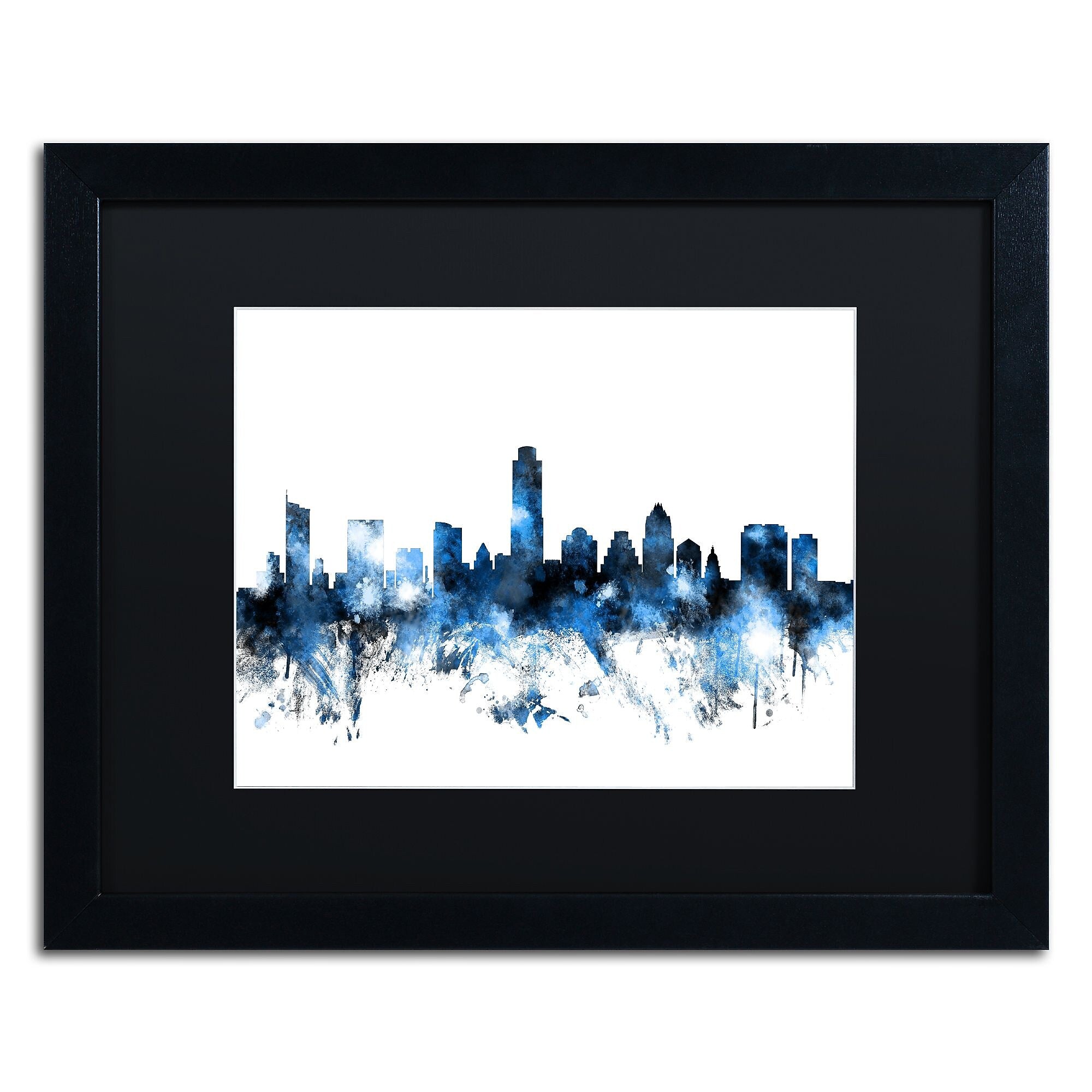 Trademark Fine Art ''Austin Texas Skyline II'' by Michael Tompsett 16" x 20" Black Matted Black Frame (MT0614-B1620BMF)