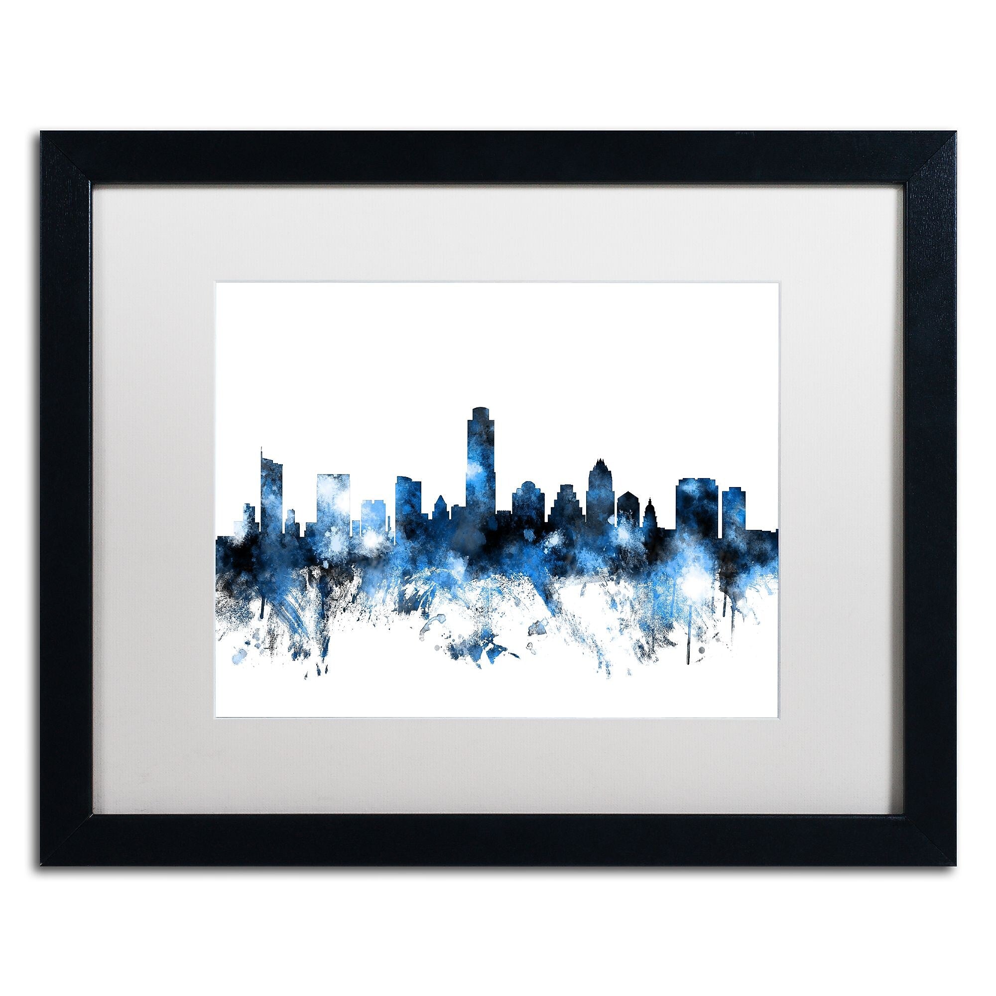 Trademark Fine Art ''Austin Texas Skyline II'' by Michael Tompsett 16" x 20" White Matted Black Frame (MT0614-B1620MF)