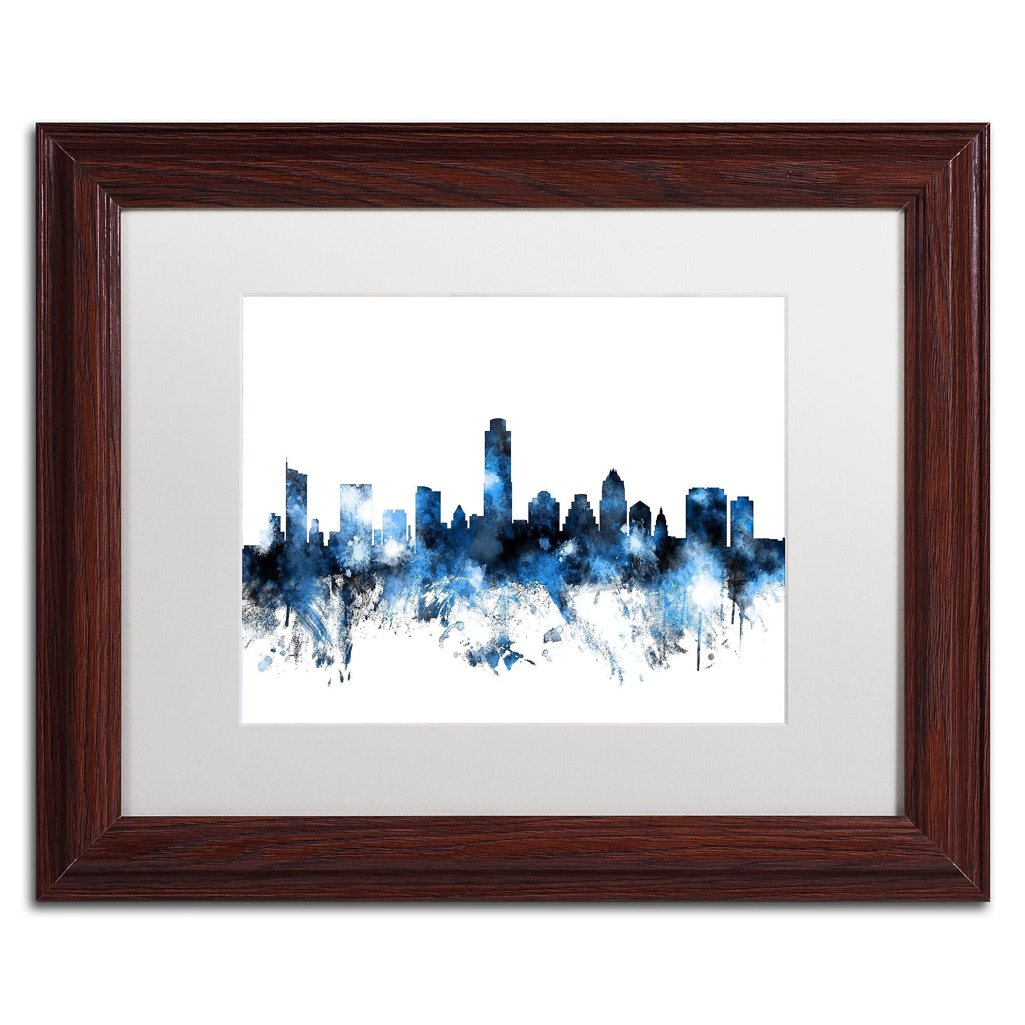Trademark Fine Art ''Austin Texas Skyline II'' by Michael Tompsett 11" x 14" White Matted Wood Frame (MT0614-W1114MF)