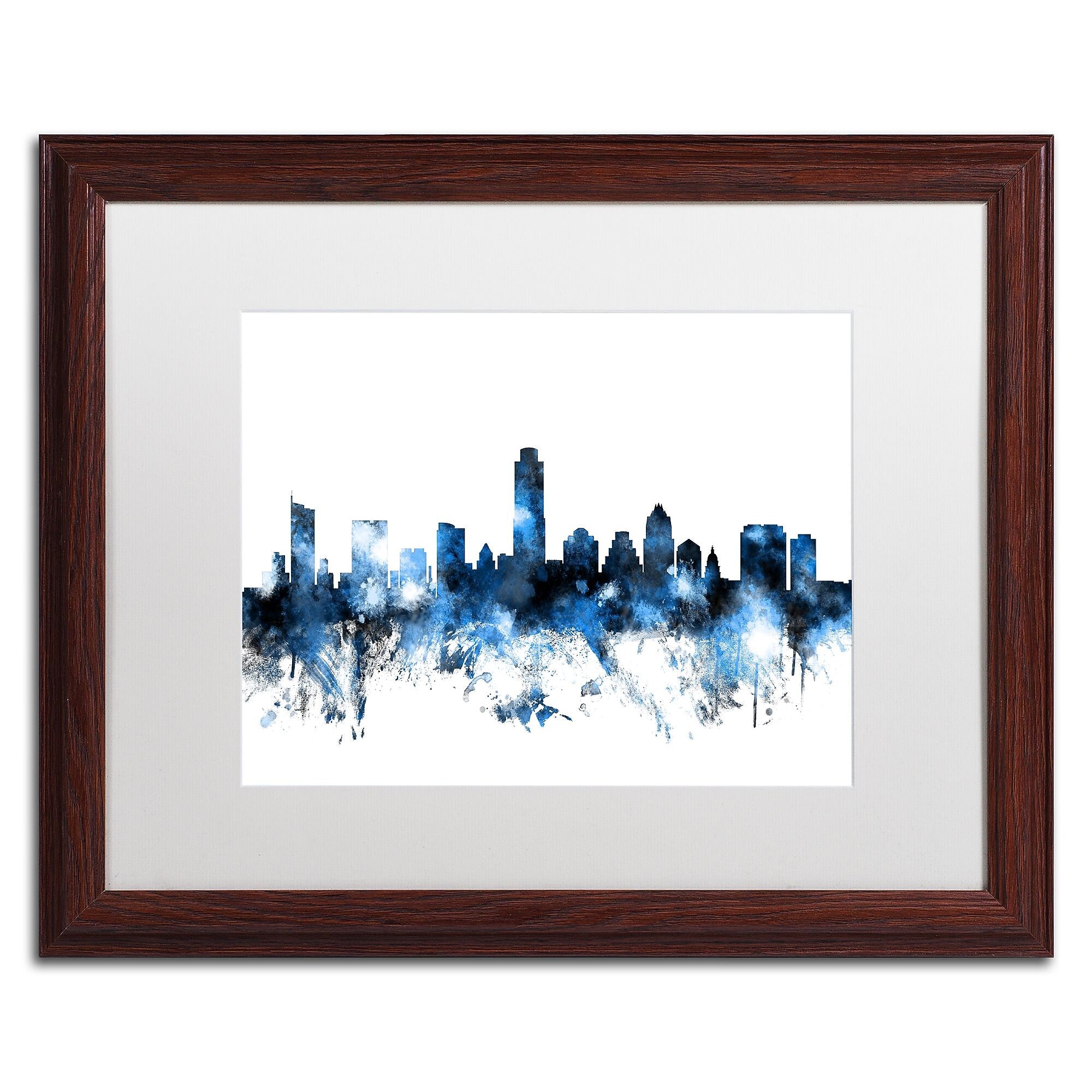 Trademark Fine Art ''Austin Texas Skyline II'' by Michael Tompsett 16" x 20" White Matted Wood Frame (MT0614-W1620MF)