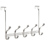 InterDesign York Lyra Over-the-Door 5-Hook Rack for Coats, Hats, Robes and Towels, Chrome (53470)