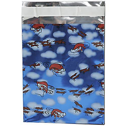 JAM Paper 6.25 x 7.875 Open End Catalog Foil Envelopes with Self-Adhesive Closure, Blue Santa, 100/Pack (13334B)