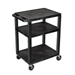 Luxor Tuffy 3-Shelf Polyethylene Mobile Utility Cart with Swivel Wheels, Black (WT34E)