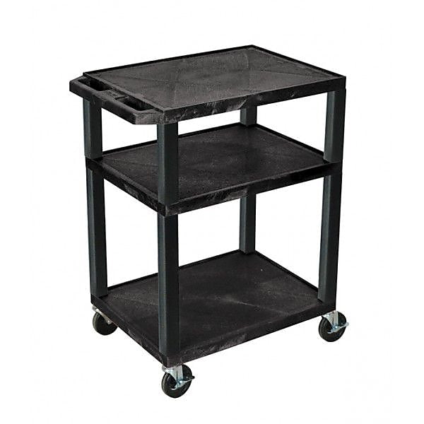 Luxor Tuffy 3-Shelf Polyethylene Mobile Utility Cart with Swivel Wheels, Black (WT34E)