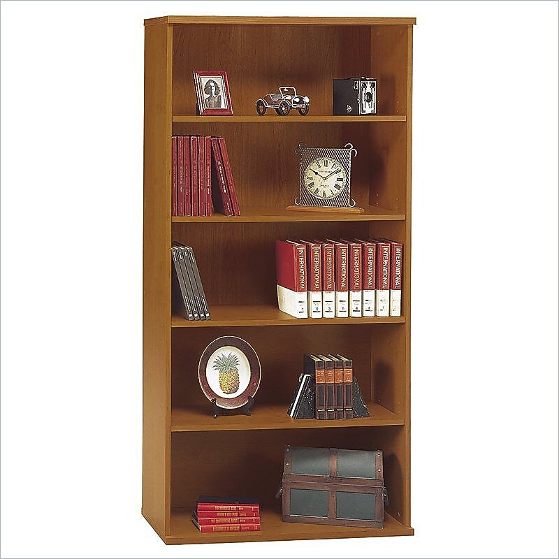 Bush Business Furniture Westfield 73"H 5-Shelf Bookcase with Adjustable Shelves, Natural Cherry Laminated Wood (WC72414)