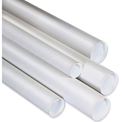 3" x 26" - White Mailing Tubes with Cap, 24/Case