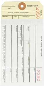 6 1/4" x 3 1/8" - (2000-2499) Inventory Tag 2 Part Carbonless Stub Style #8, 500/Case