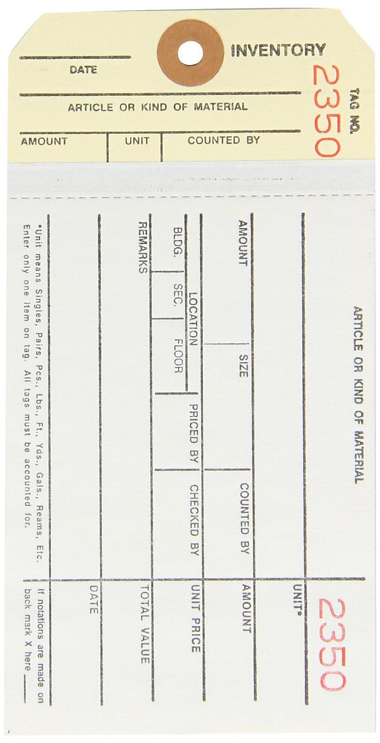 6 1/4" x 3 1/8" - (2000-2499) Inventory Tag 2 Part Carbonless Stub Style #8, 500/Case