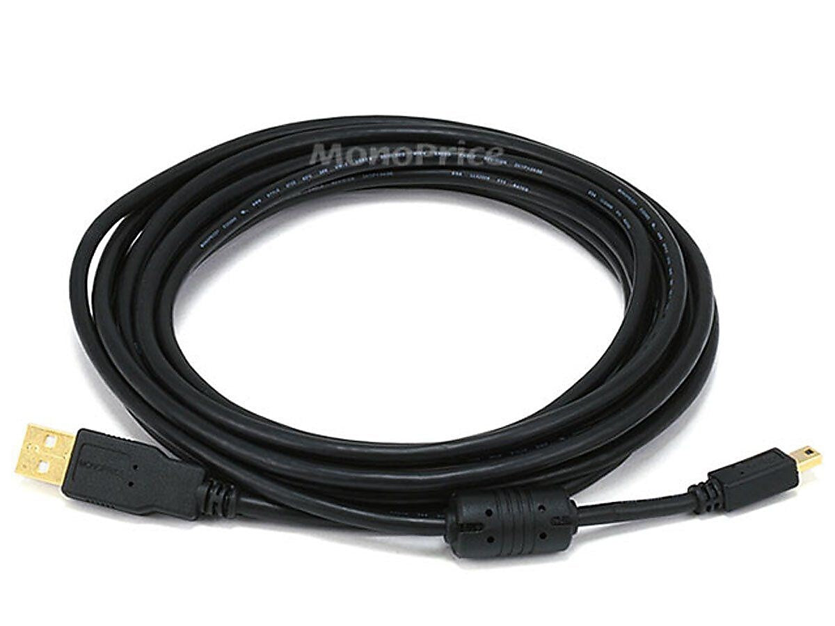 Monoprice 15' USB 2.0 Male to Male Data Transfer Cable with Ferrite Core, Black